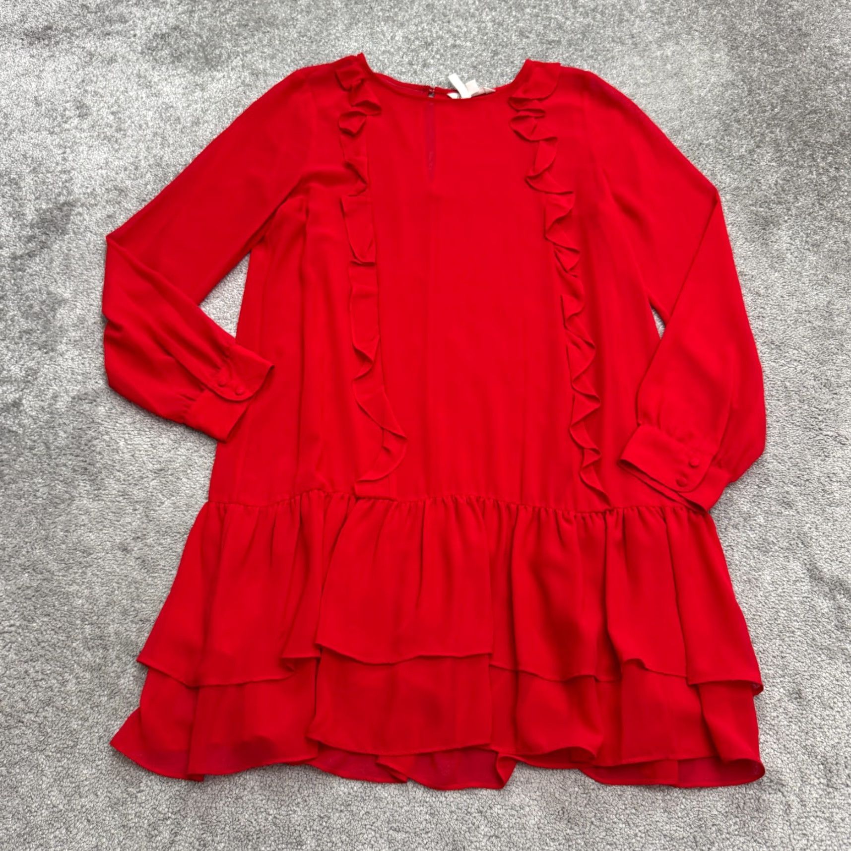 BCBGeneration BCBGeneration Dress Womens L Mini Red Long Sleeve Chiffon Ruffle Tiered Solid NWOT Size L / US 10 / IT 46 - 2 Thumbnail