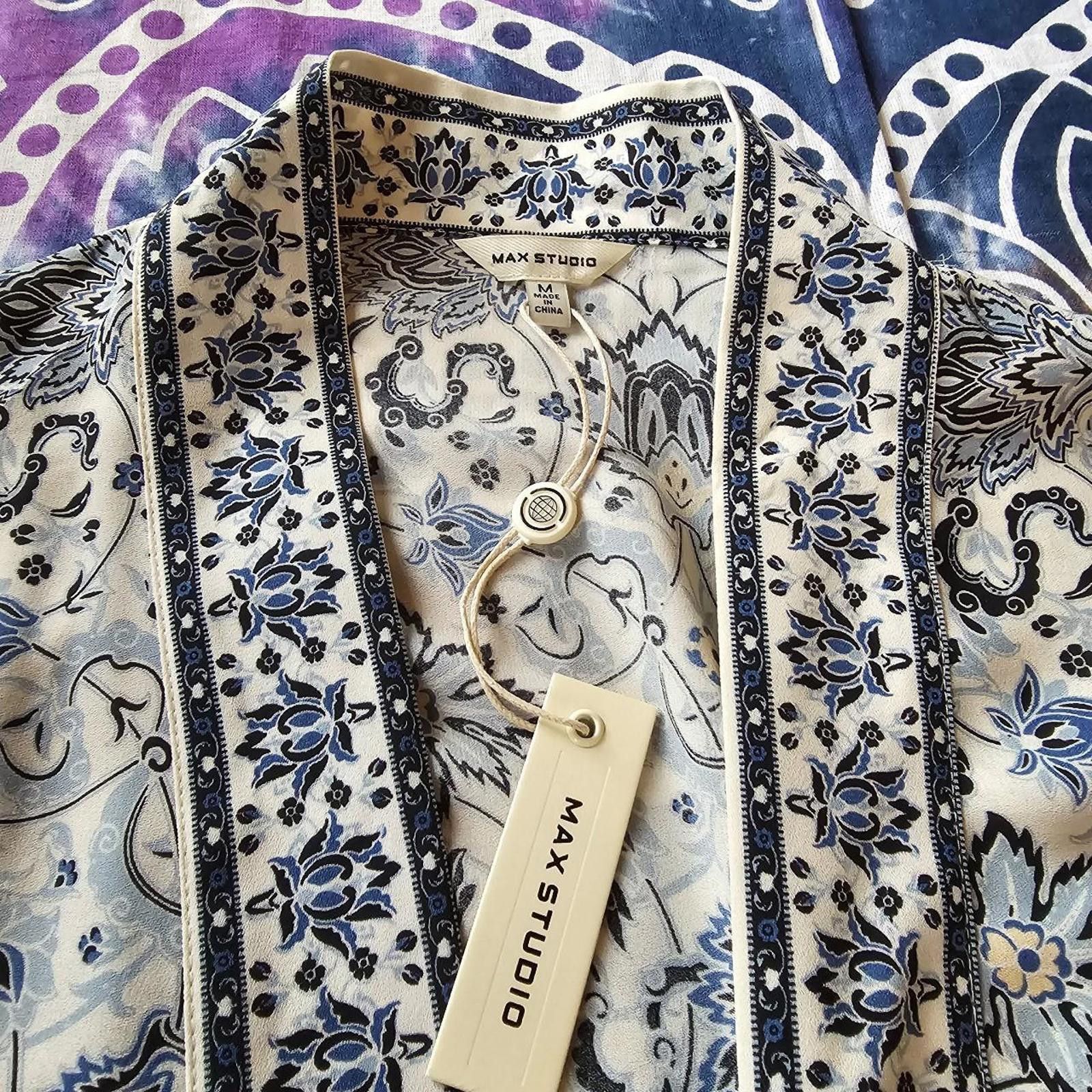 Designer Max Studio Women's Cream and Blue Kimono Size ONE SIZE - 3 Thumbnail