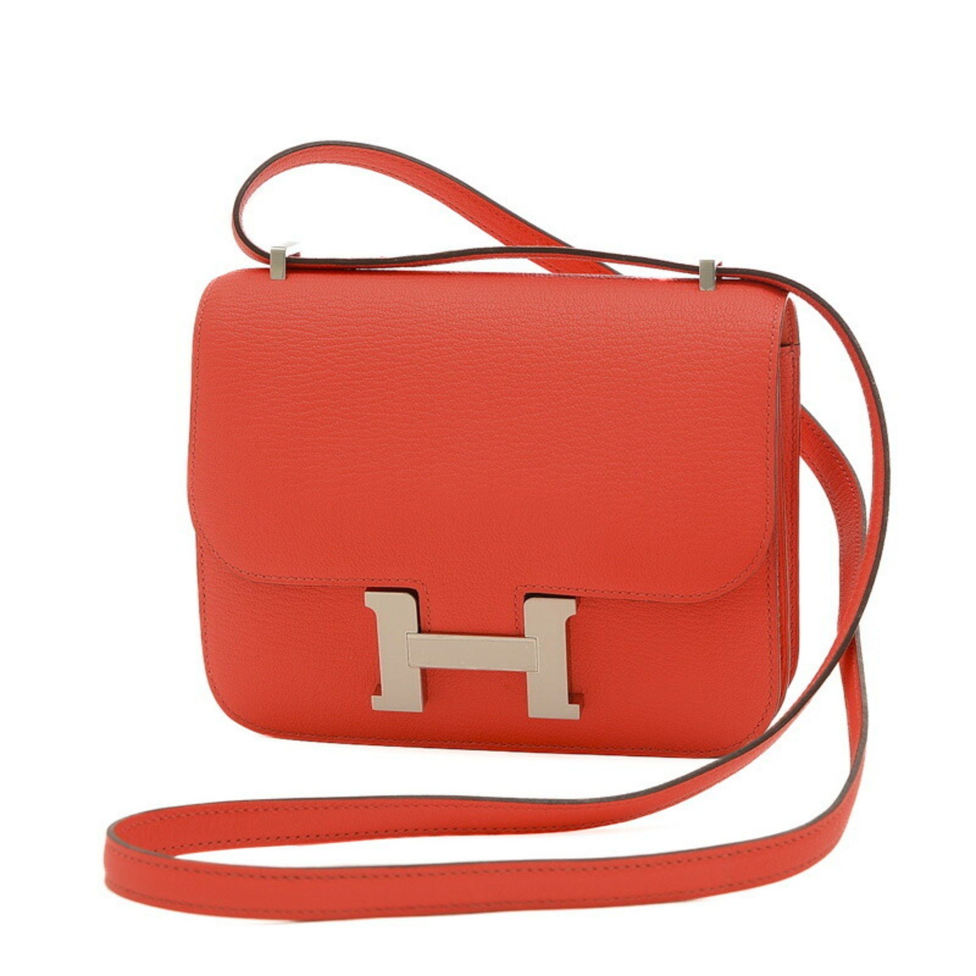 image of Hermes Constance 18 Shoulder Bag Miroir Chevre Rose Texas B Stamp in Red Color, Women's