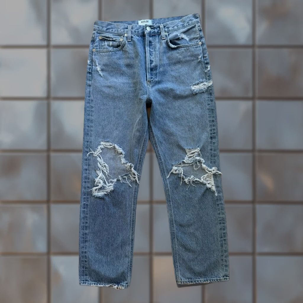 Agolde Agolde 90s Pinch Waist Jeans 30 Blue Medium Wash High Rise Straight Distressed Women Jeans Regular 30 in Inseam 28 in Size 30" / US 8 / IT 44 - 1 Thumbnail
