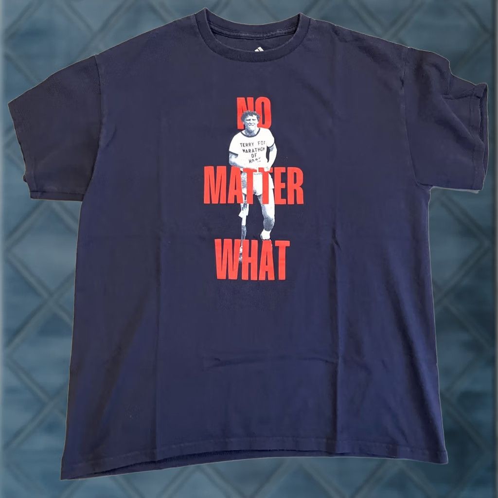 Adidas VINTAGE Adidas T-Shirt Men L NO MATTER WHAT Marathon Of Hope Terry Fox Blue Short Sleeve Graphic Print Shirt Mens L Size US L / EU 52-54 / 3 - 1 Thumbnail