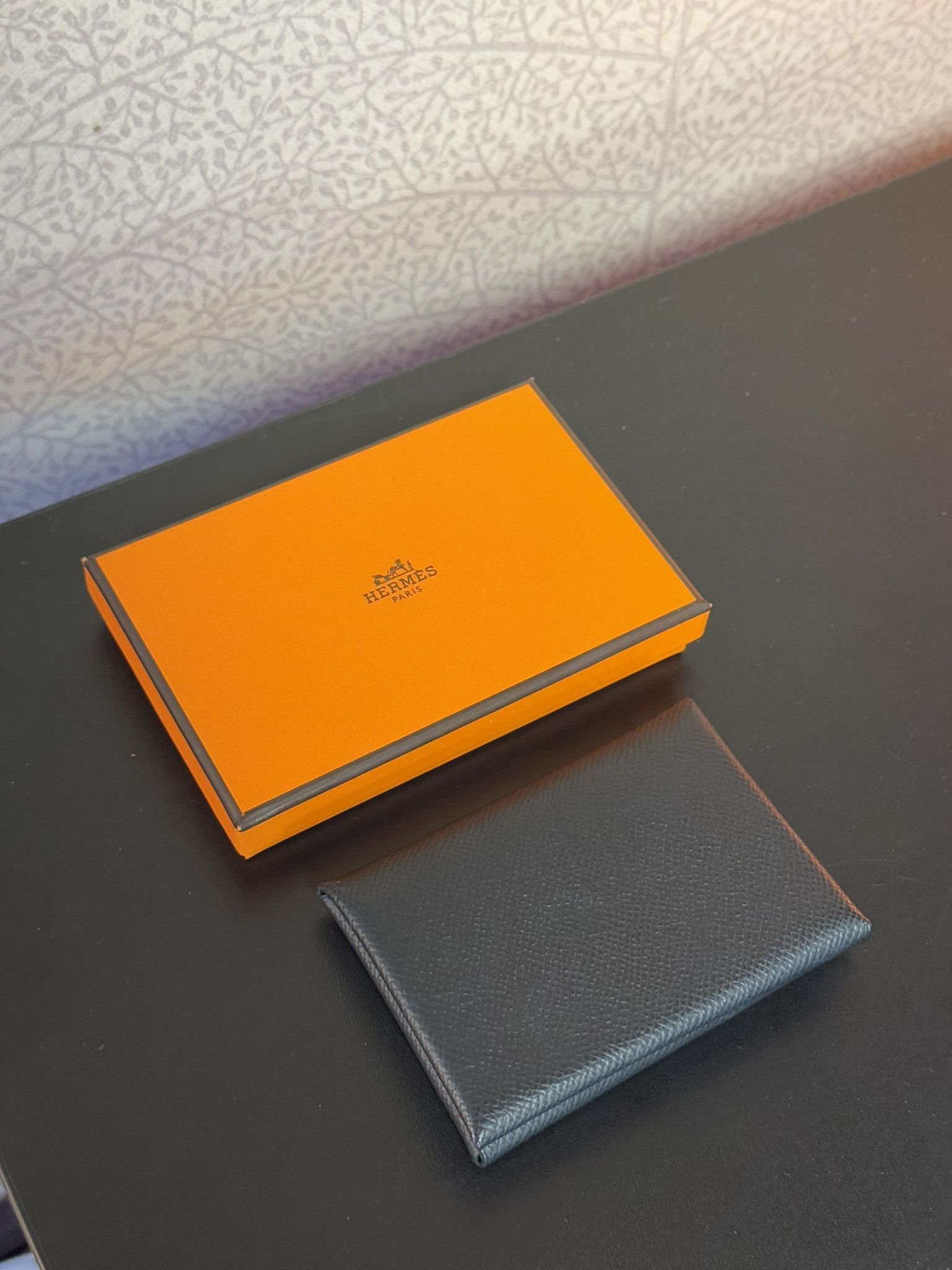 Hermes Calvi Duo Compact Card Holder Goatskin & Palladium