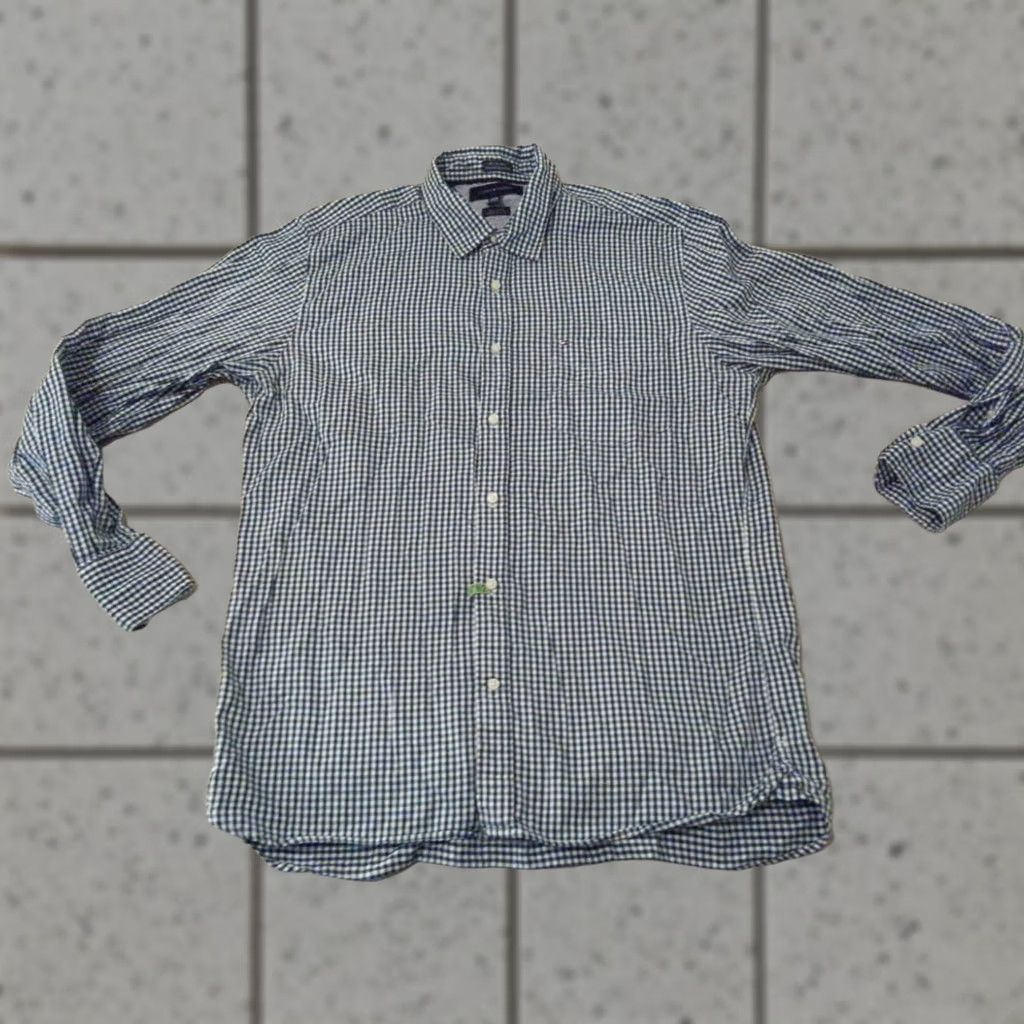 Tommy Hilfiger Tommy Hilfiger Shirt Mens L Large Plaid Blue Cotton Long Button Size 42R - 1 Thumbnail