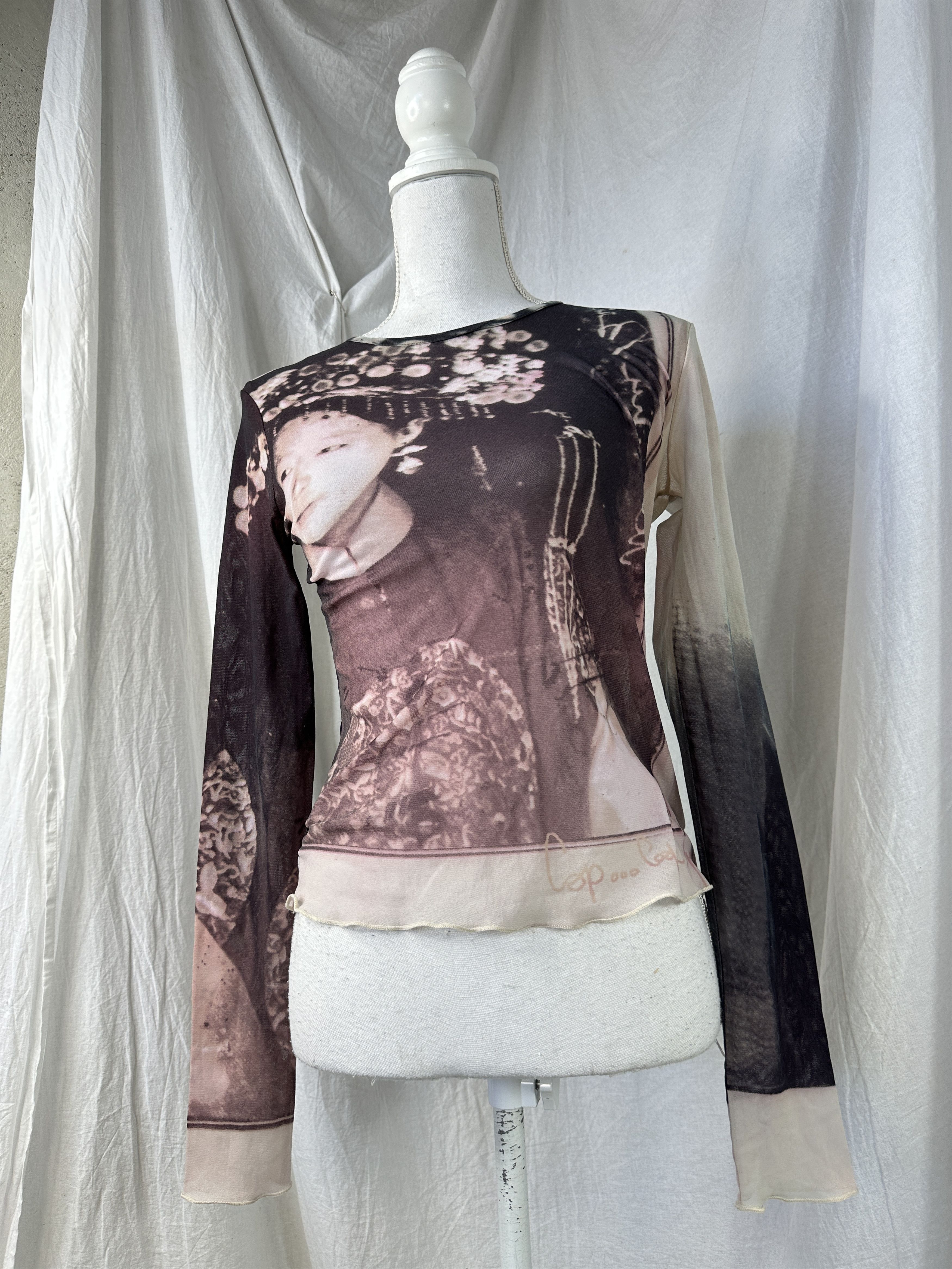 Cop Copine × Vintage Vintage Avant Garde opium Cop Copine Printed Mesh Top 00s Size M / US 6-8 / IT 42-44 - 6 Thumbnail