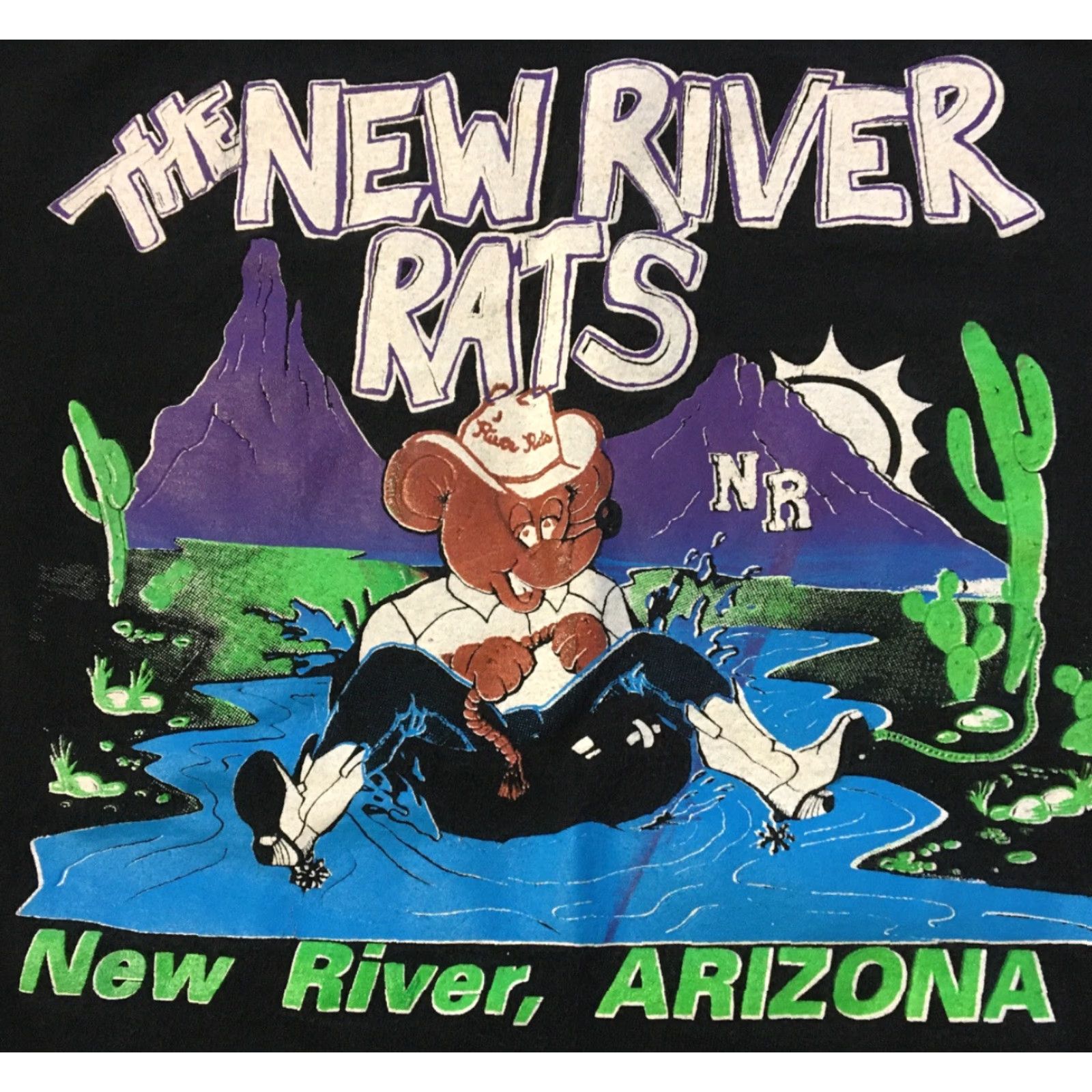 Fruit Of The Loom VINTAGE 90s Arizona River Rats Faded Distress Shirt XXL Black USA Grunge Single Stitch Pocket Tee Mens T-Shirt Size US XXL / EU 58 / 5 - 3 Thumbnail