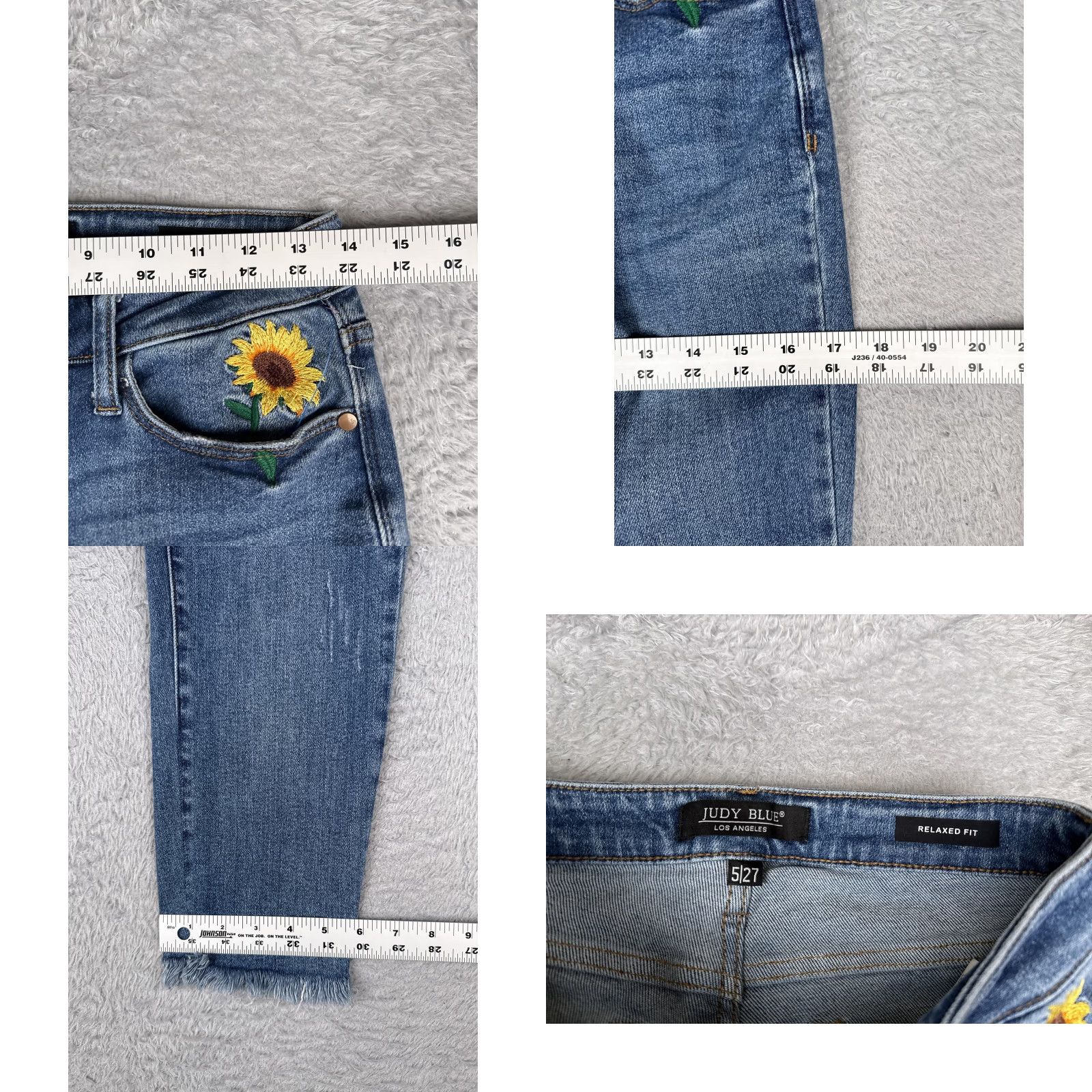 Sunflower Judy Blue Jeans Womens 5 Cropped Denim Jeans Bohemian Floral Embroidered Fringe Sunflower Pockets Zip Fly Relaxed Mid Rise Blue 27 Size 27" / US 4 / IT 40 - 9 Thumbnail
