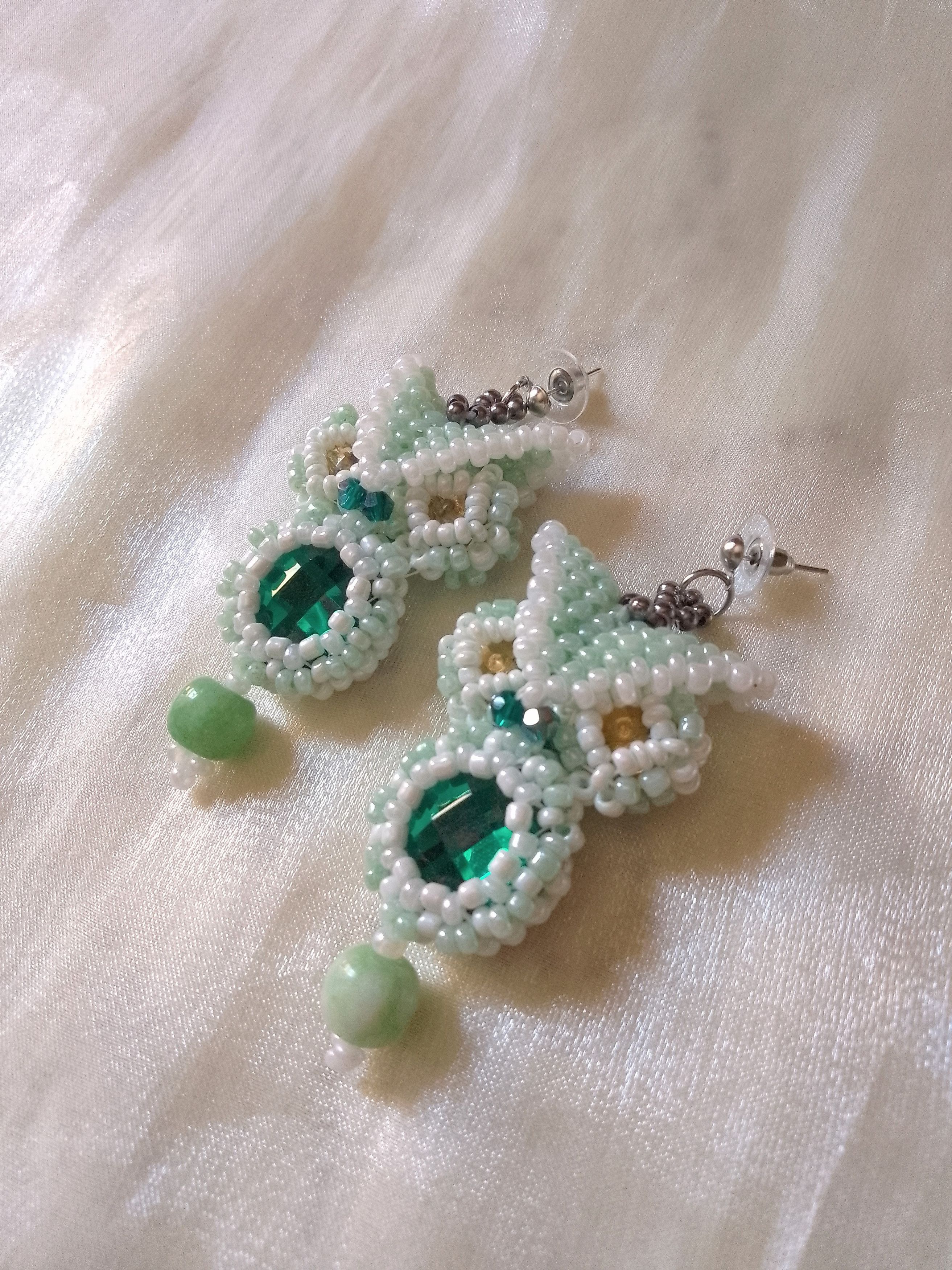 Handmade Owl dangling earrings with precious gemstones and zirconia Size ONE SIZE - 1 Thumbnail