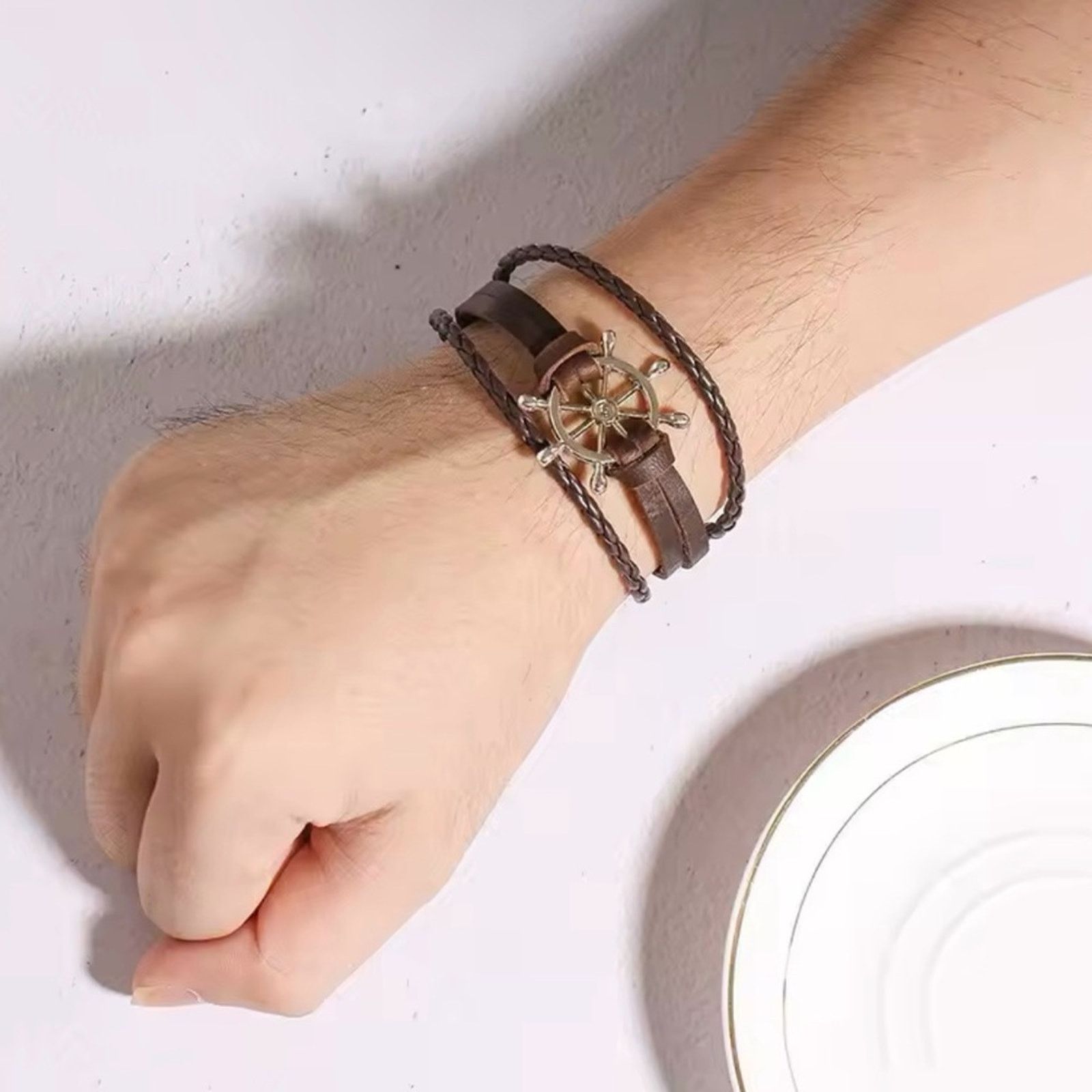 Other Men Sailor Rudder Multilayer Leather Bracelet Men Bracelet Size ONE SIZE - 2 Thumbnail