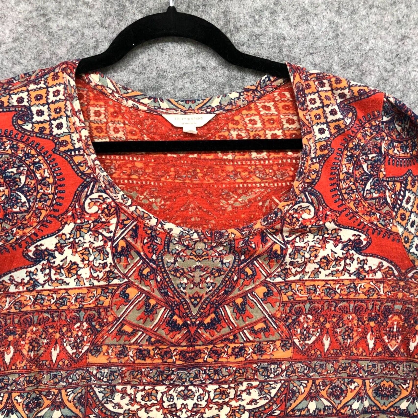 Lucky Brand VINTAGE Lucky Brand Boho Print T-Shirt Womens 1X Short Sleeve Cotton Red Bohemian Festival Beach Summer Retro Size XL / US 12-14 / IT 48-50 - 3 Thumbnail