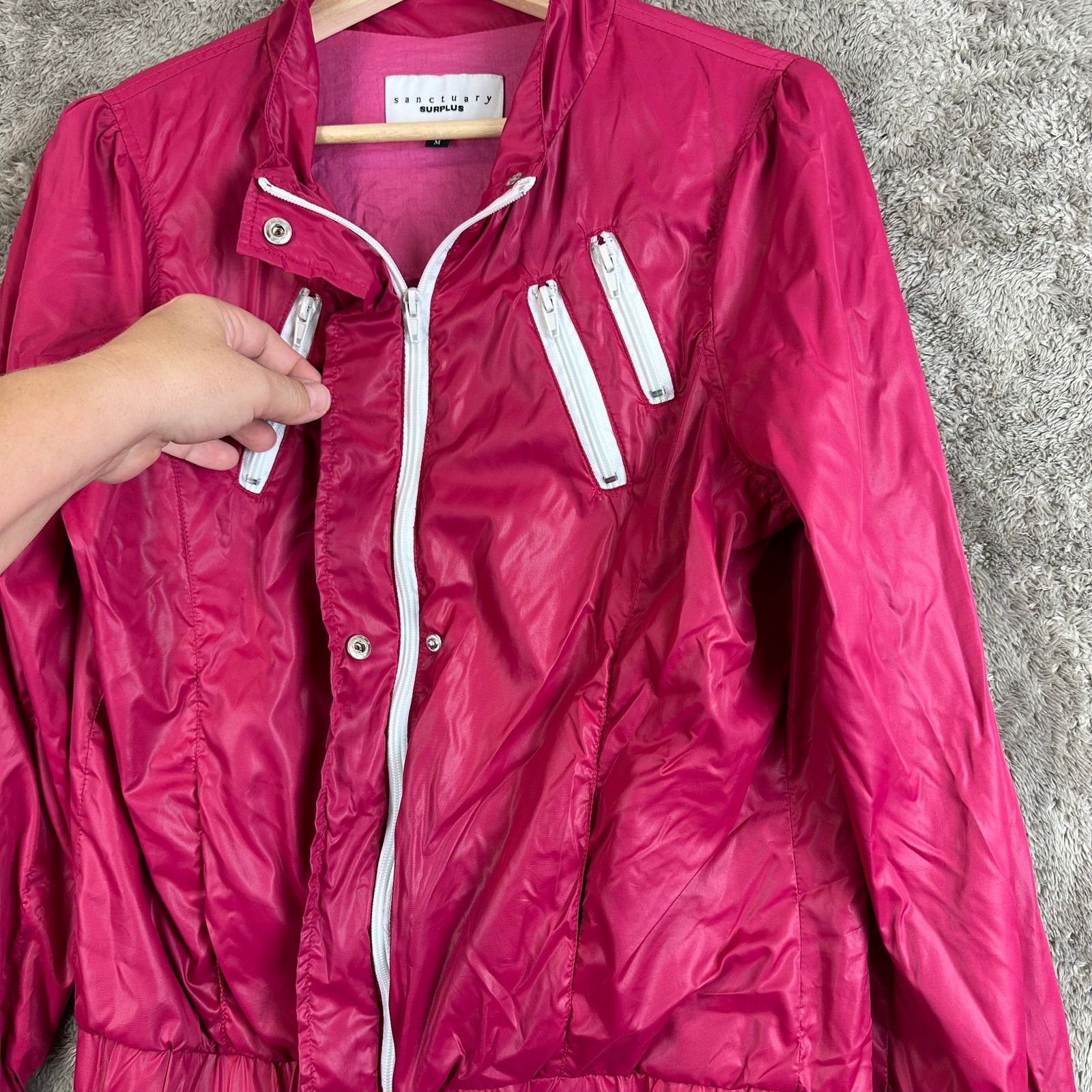 Sanctuary Sanctuary Magenta Pink Bomber Track Jacket Lined Windbreaker Size M / US 6-8 / IT 42-44 - 5 Thumbnail