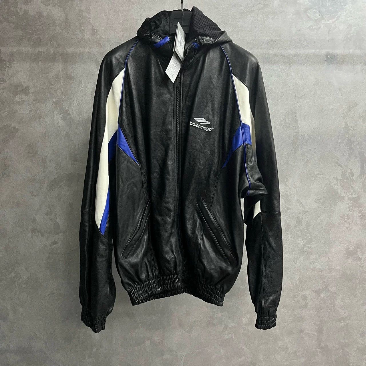 Balenciaga Balenciaga Colorblock Logo Hooded Leather Jacket Size US L / EU 52-54 / 3 - 1 Thumbnail