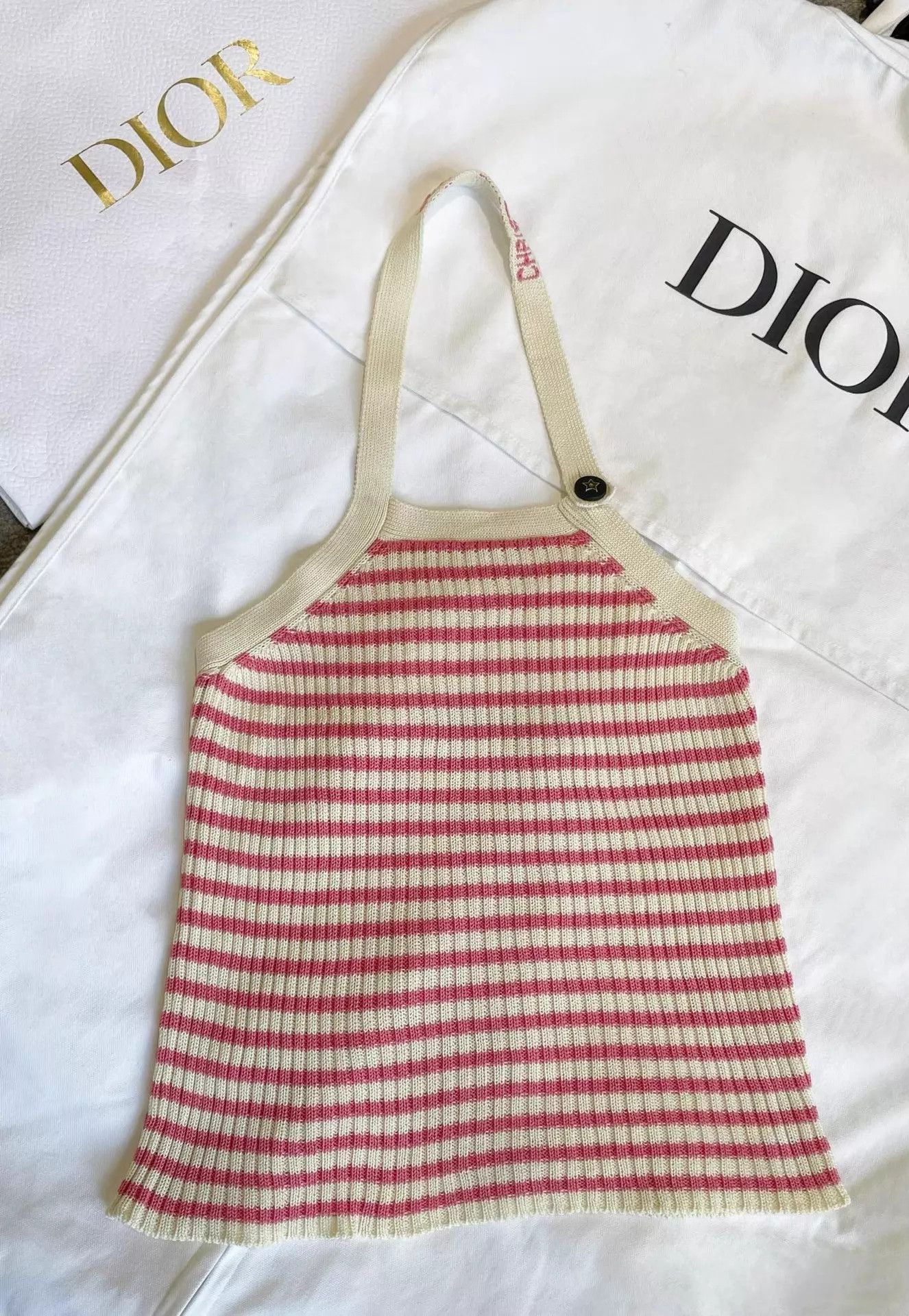 Dior DIOR Women's Striped Colorblock Candy Pink Knit Cami Size 40 Size M / US 6-8 / IT 42-44 - 1 Thumbnail