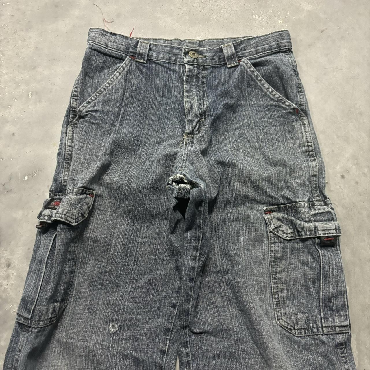 Japanese Brand × Vintage Crazy Vintage Y2K/2000s Grunge Dark Wash Skater Cargo Denim Jeans! Size US 27 - 4 Thumbnail
