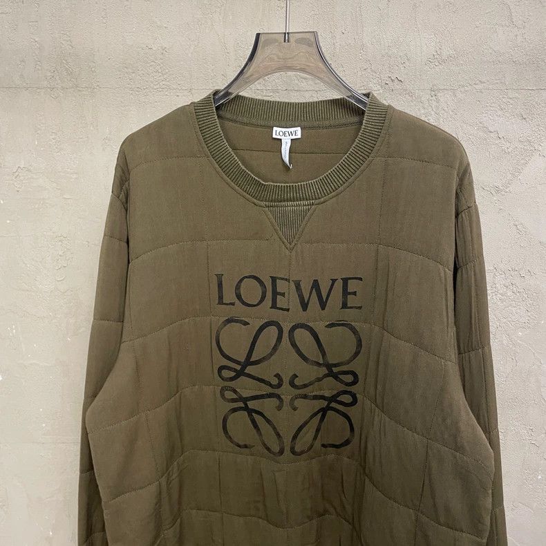 Loewe LOEWE Olive green chest logo cotton round neck hoodie Size L / US 10 / IT 46 - 3 Thumbnail