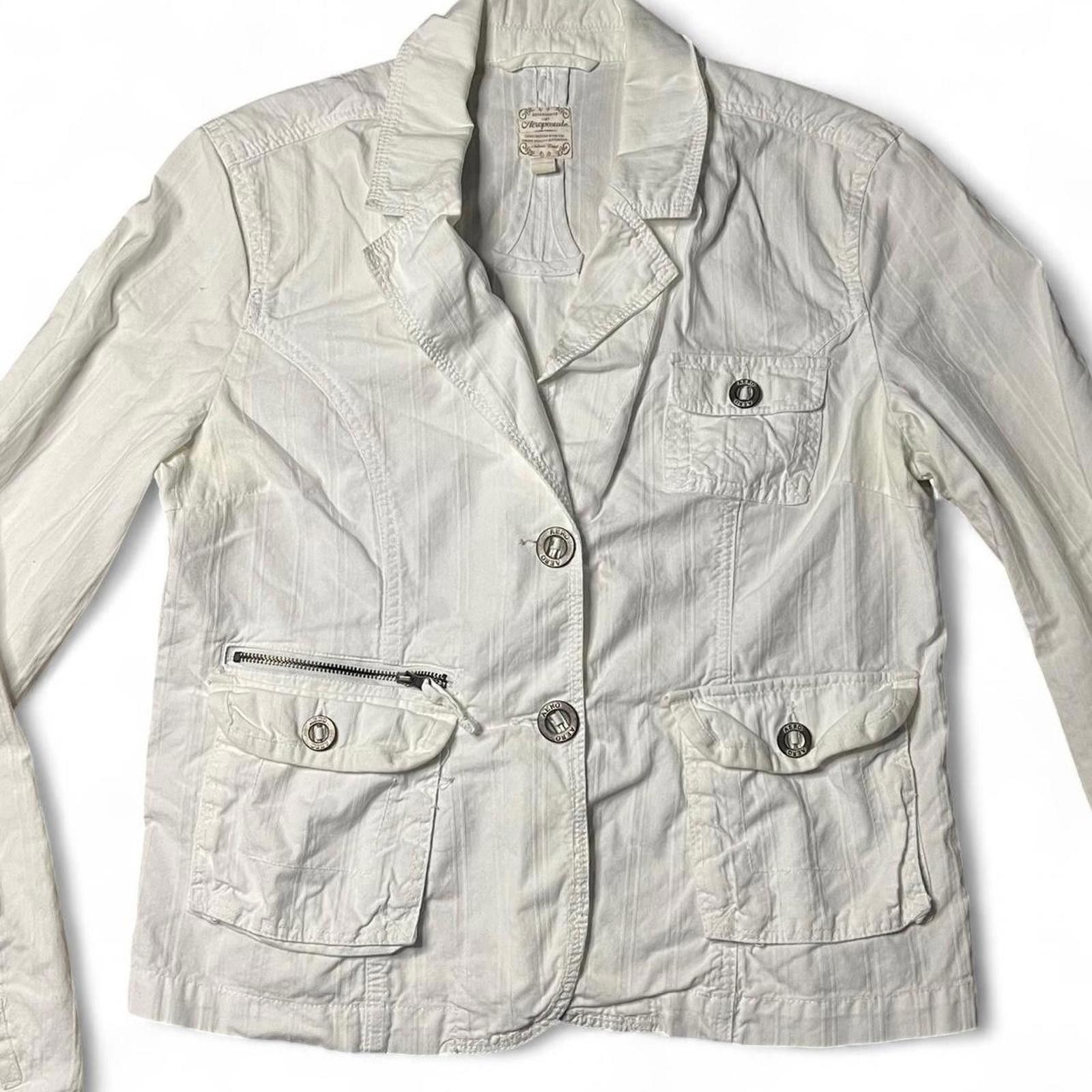 Aeropostale White lightweight cotton blazer Size L / US 10 / IT 46 - 2 Thumbnail