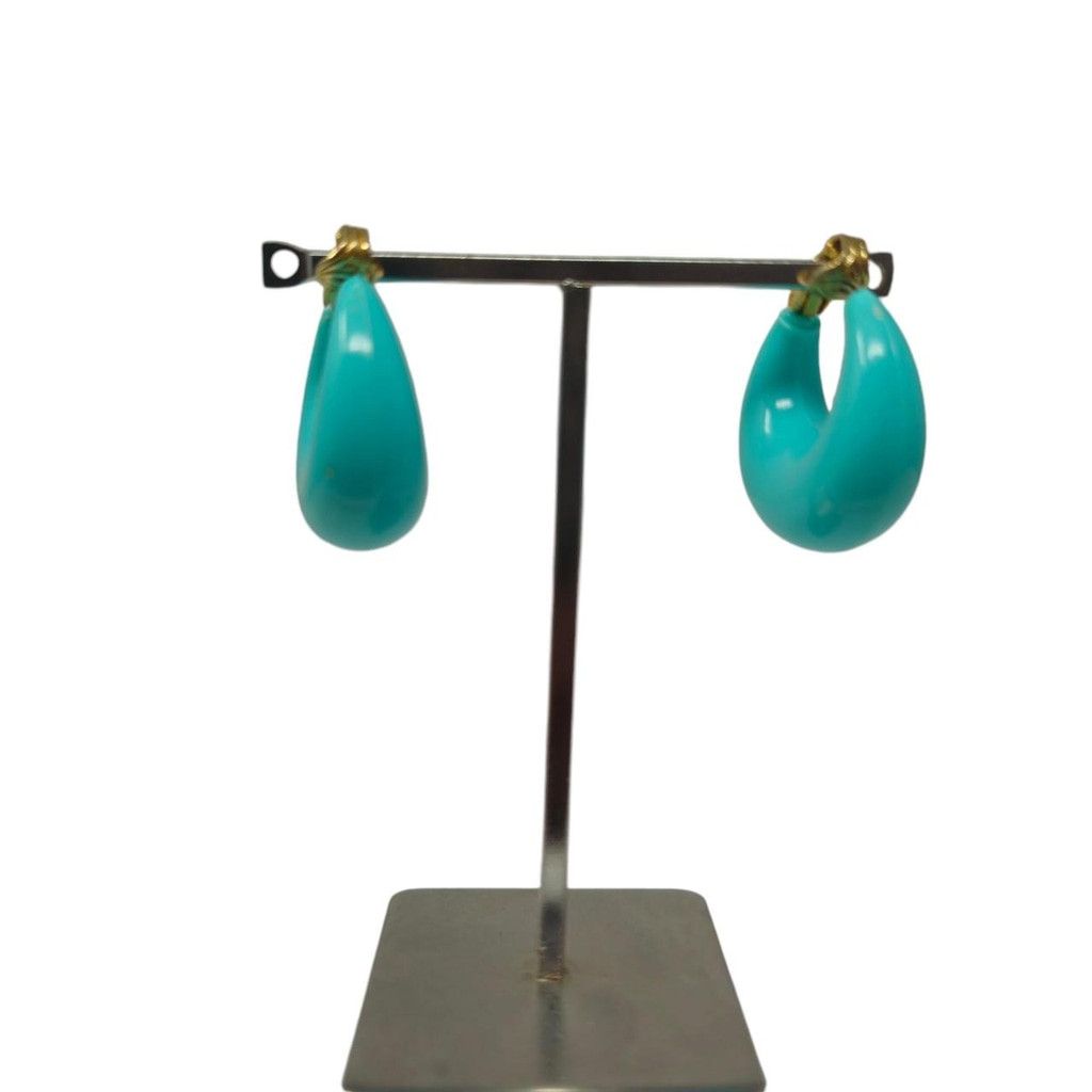 Handmade Vintage chunky crescent hoop clip-on earrings in turquoise Size ONE SIZE - 1 Thumbnail