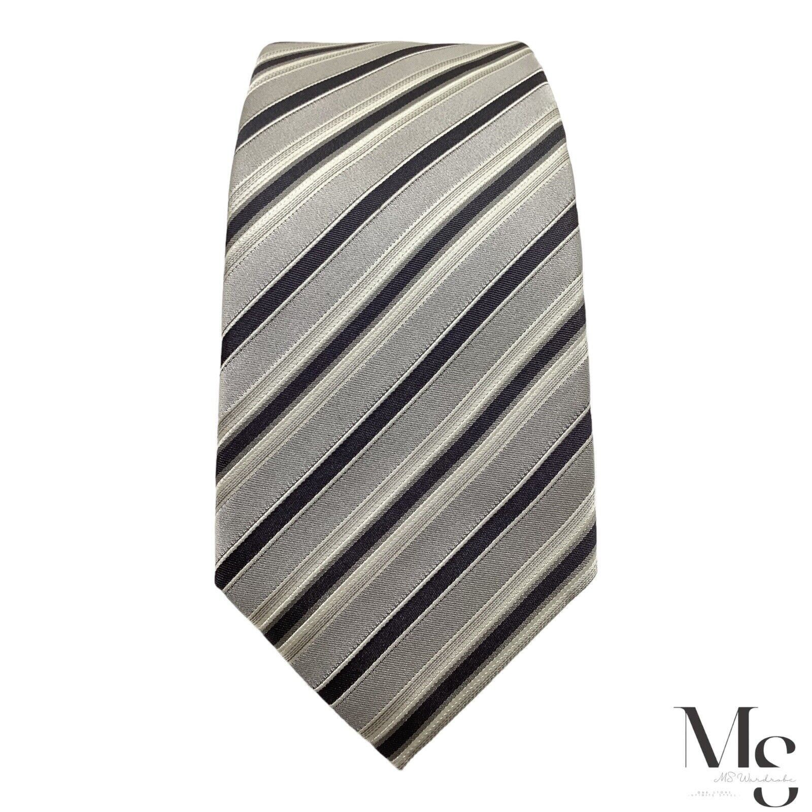 Fumagalli FUMAGALLI Trifold Gray Striped Silk Tie Hand Made In Italy Size ONE SIZE - 3 Thumbnail