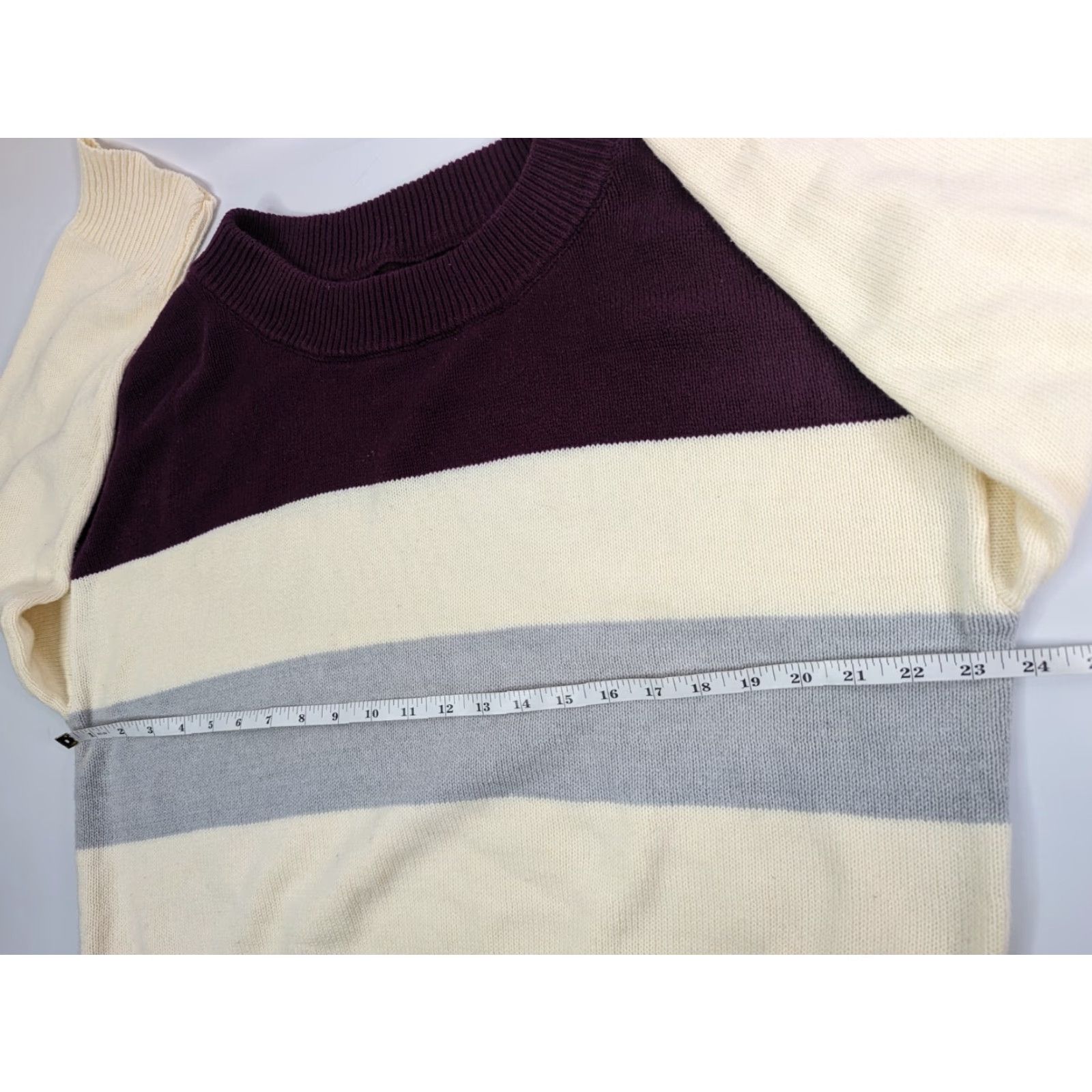 Lucky Brand Lucky Brand Womens Sweater Striped Color Block Multicolor Long Sleeve Pullover Round Neck L Color Beige Maroon 100% Cotton Blend Relaxed Knit Size L / US 10 / IT 46 - 6 Thumbnail