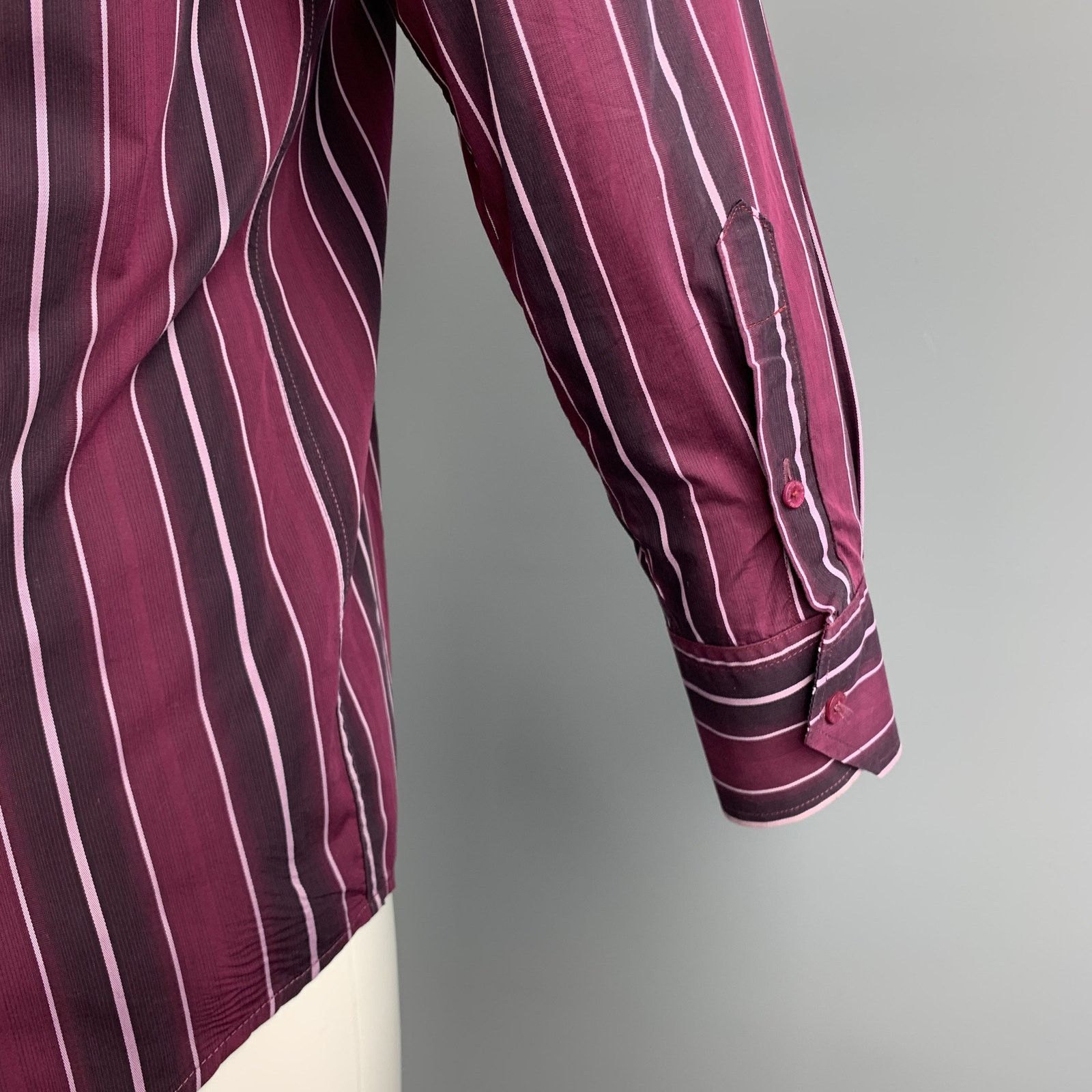Ted Baker M Burgundy Stripe Cotton Spread Collar Button Up Long Sleeve Size US M / EU 48-50 / 2 - 4 Thumbnail