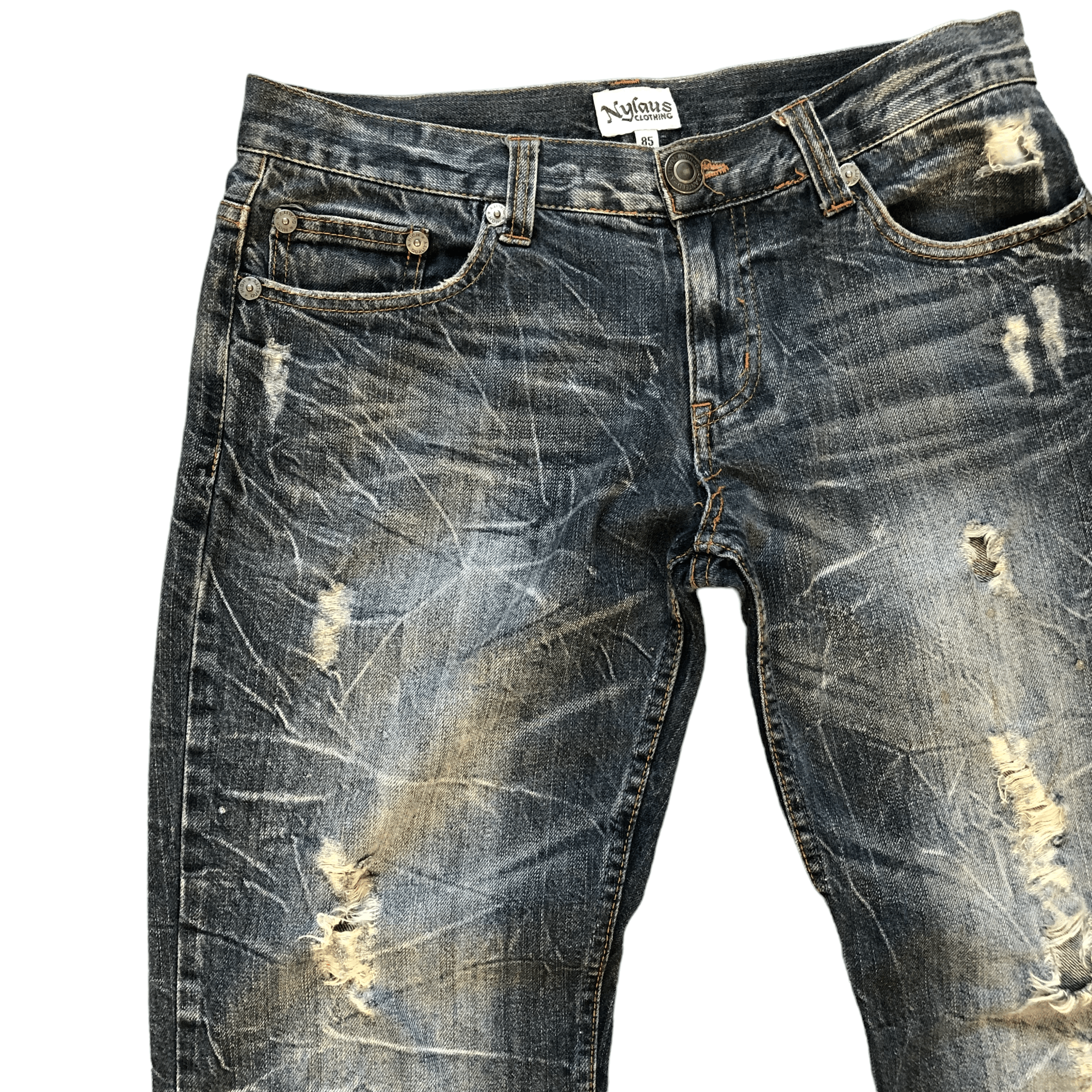 Japanese Brand FLARE TRASHED DISTRESSED DENIM PANTS BY NYLOUS #5970-216 Size US 33 - 3 Thumbnail