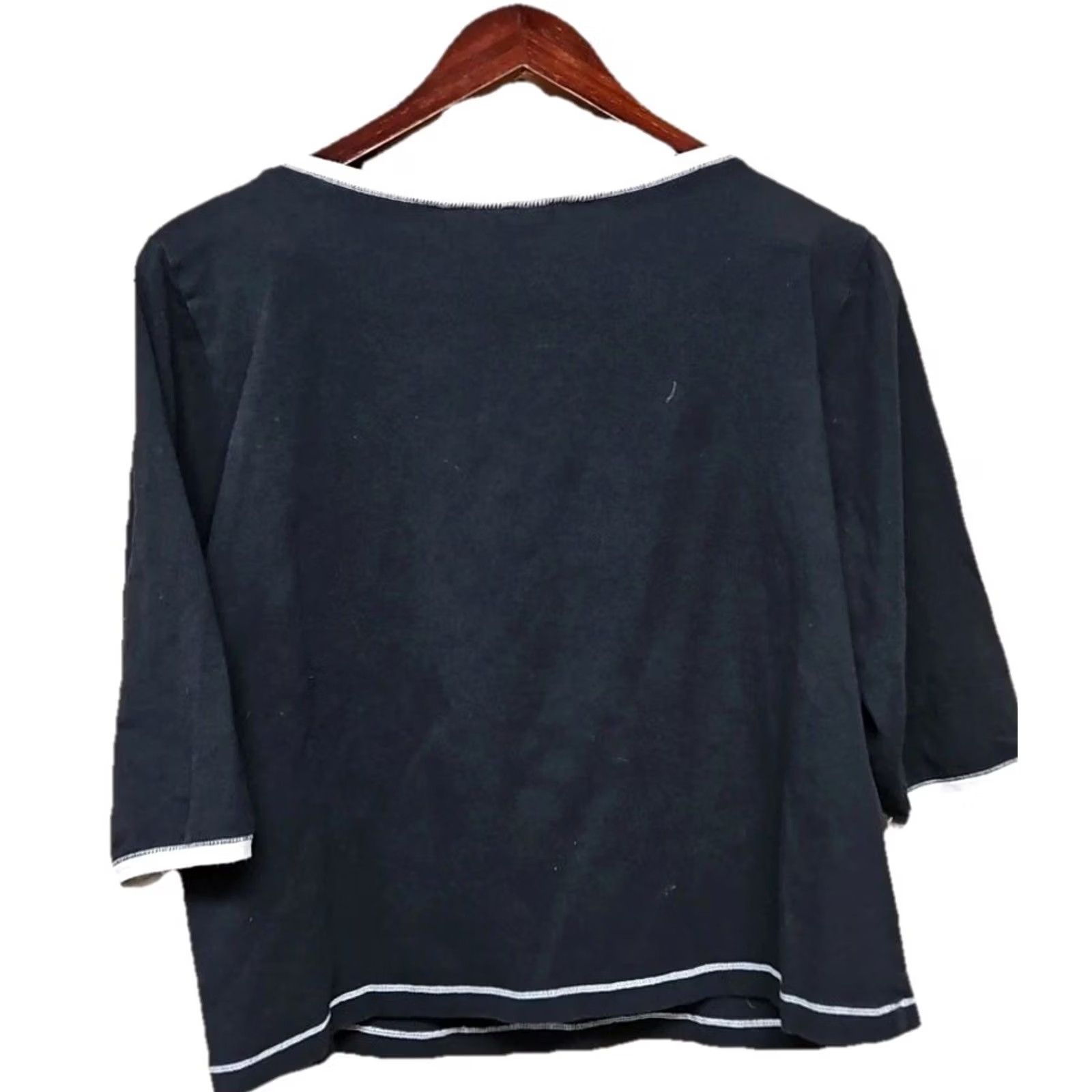 KangaROOS Cacique Plus Size 14/16 Black Lounge Knit Top Kangaroo Pocket Cotton Stretch Blouse 3/4 Sleeve Round Neck Pullover Solid Cotton Knit Womens Size XL / US 12-14 / IT 48-50 - 7 Thumbnail