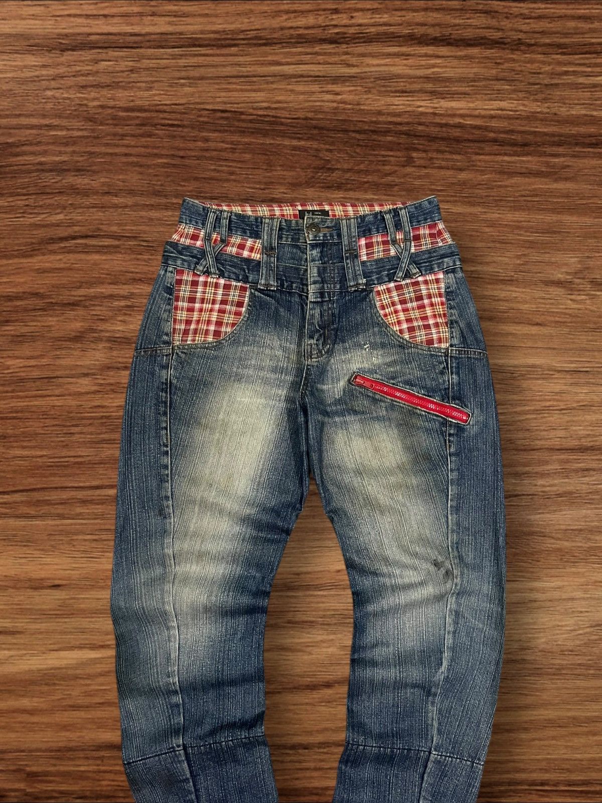 Japanese Brand Vintage Japanese Brand Double Waist Plaid Pocket Jeans Size US 31 - 3 Thumbnail