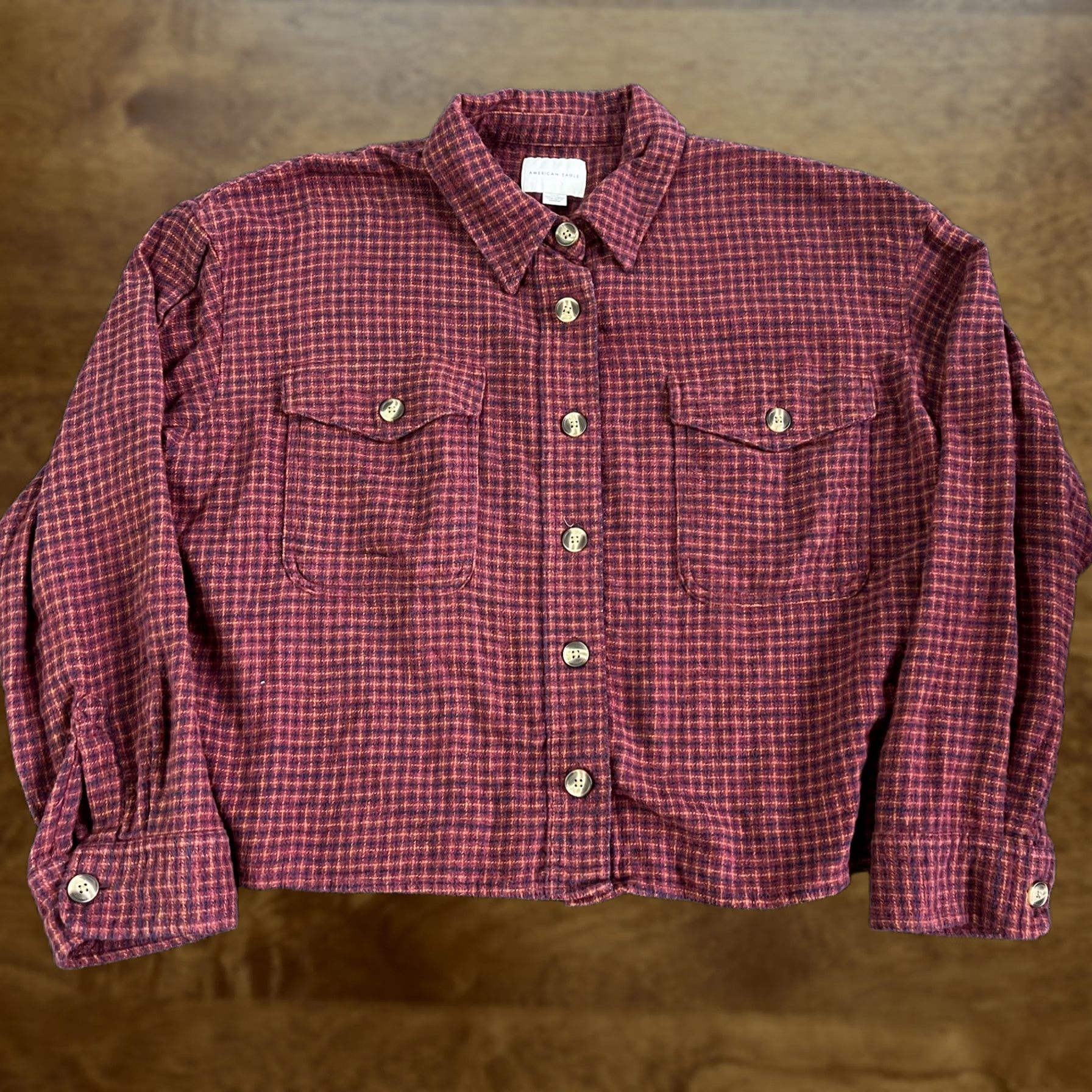 American Eagle Outfitters VINTAGE American Eagle Outfitters Button-Up Shirt Womens Large Red Plaid Flannel Cropped Size L / US 10 / IT 46 - 1 Thumbnail