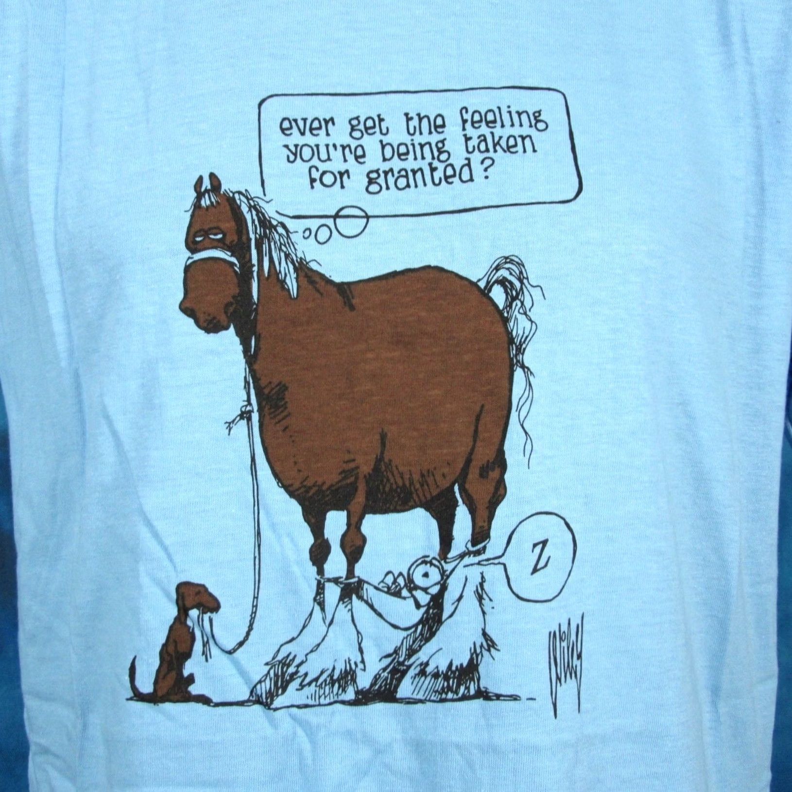 Vintage NOS vtg 80s HORSE TAKEN FOR GRANTED CARTOON T-Shirt L/XL cowboy single stitch Men XS-XXL? Size US L / EU 52-54 / 3 - 2 Thumbnail