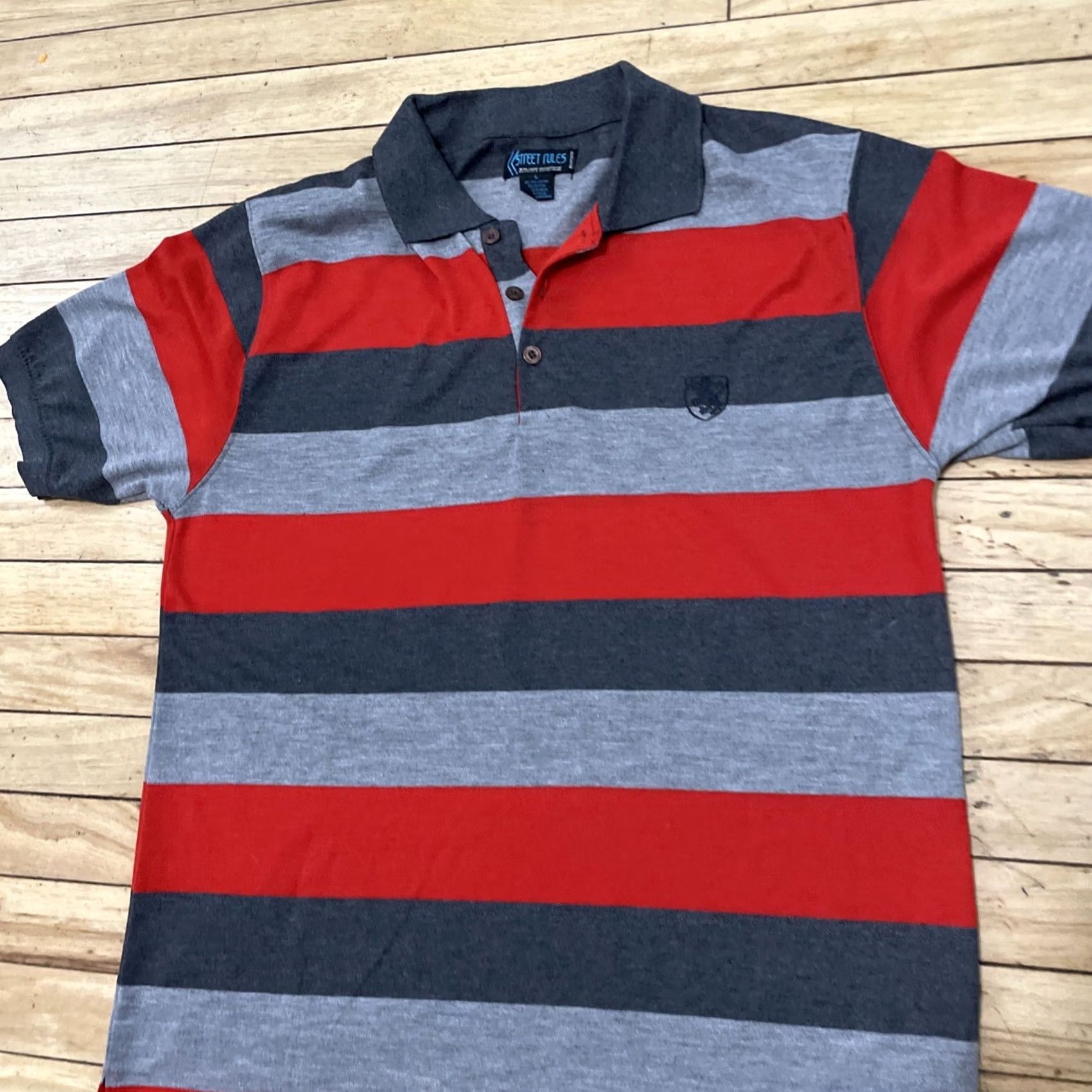 Vintage STREET RULES Polo Shirt Men L Red Gray Striped Classic Preppy Y2k Lion Crest L Size US L / EU 52-54 / 3 - 3 Thumbnail