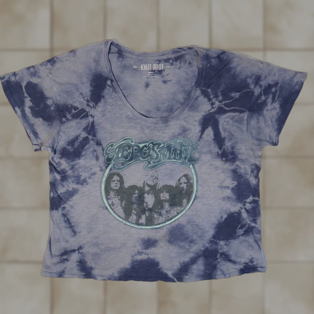 Aerosmith Knit Riot Aerosmith Band Tee Small Blue Tie Dye Graphic Print Concert Tour Shirt Size S / US 4 / IT 40 - 1 Thumbnail