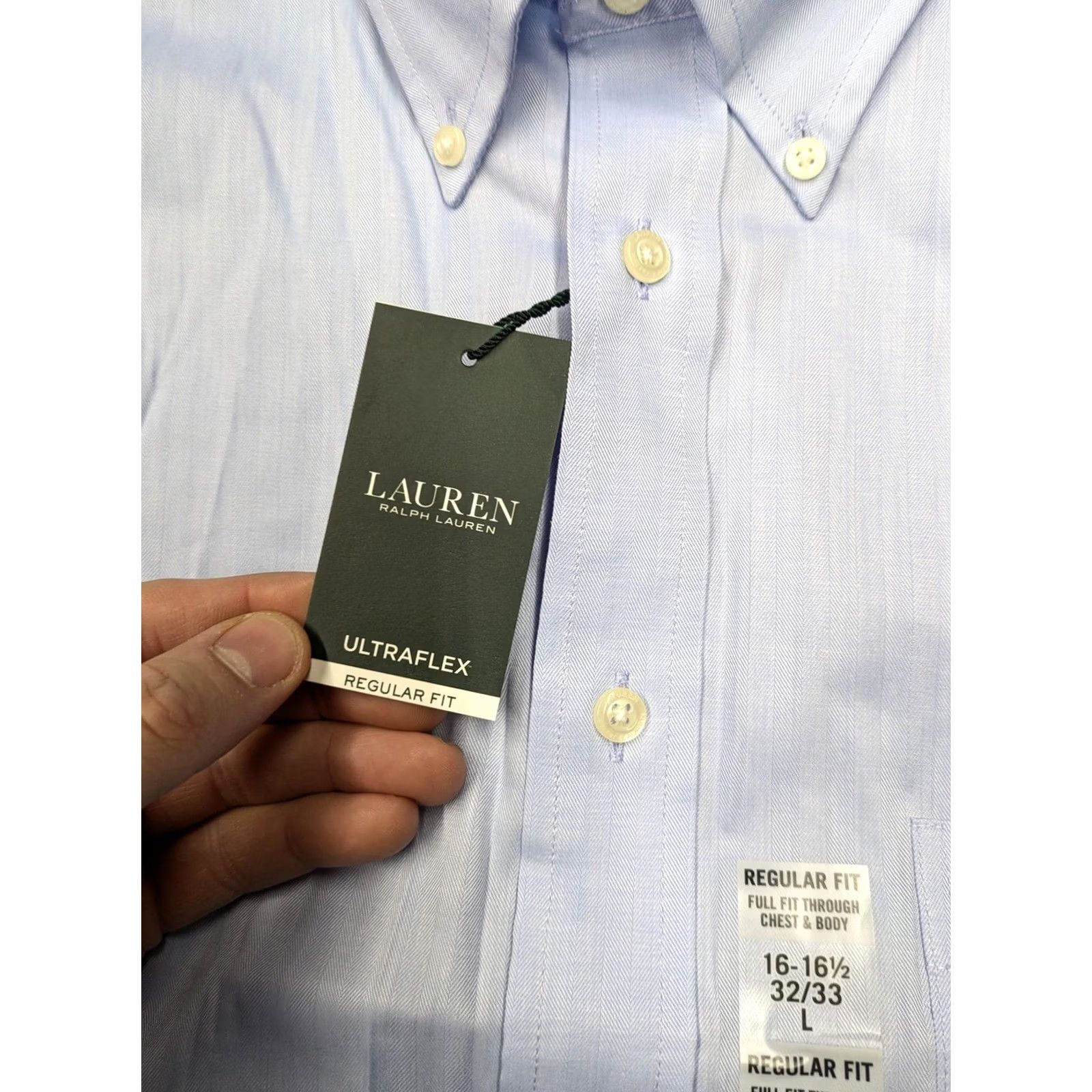 Ralph Lauren Lauren Ralph Shirt Mens L Blue Herringbone Regular Fit Size US L / EU 52-54 / 3 - 5 Thumbnail