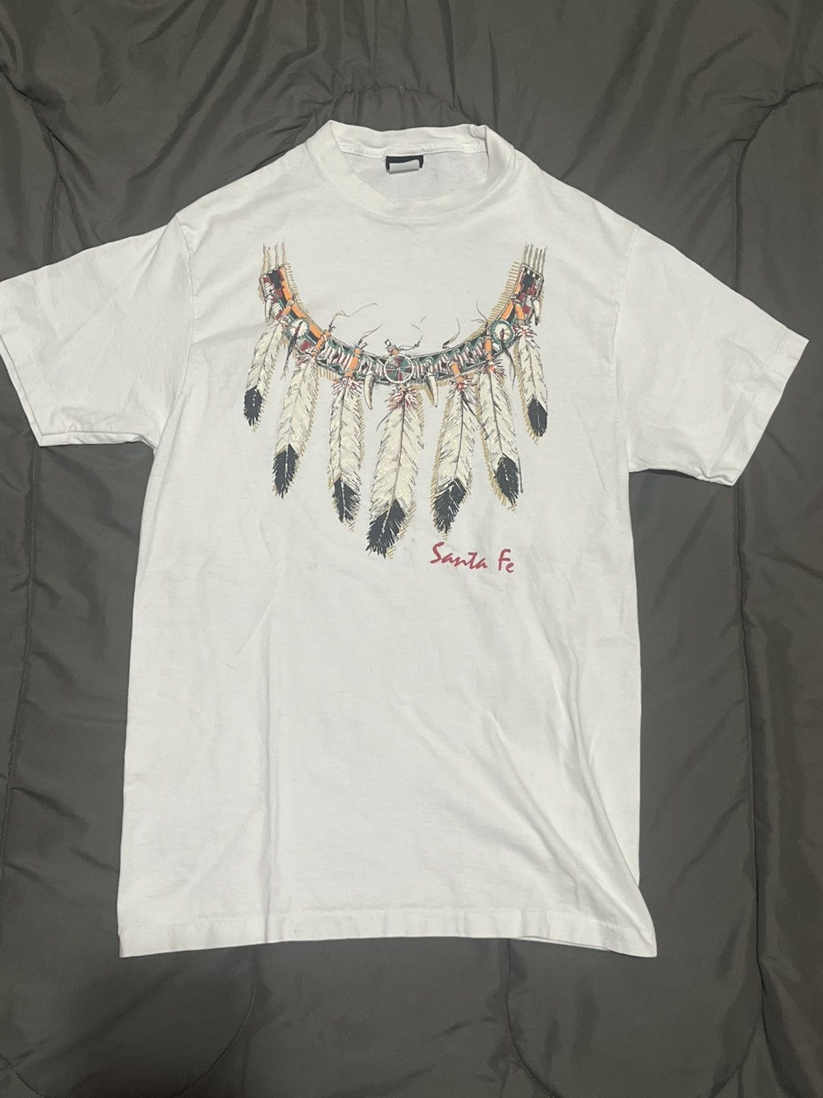 Vintage 90s Vintage White Santa Fe Feather Tee Size US L / EU 52-54 / 3 - 1 Thumbnail