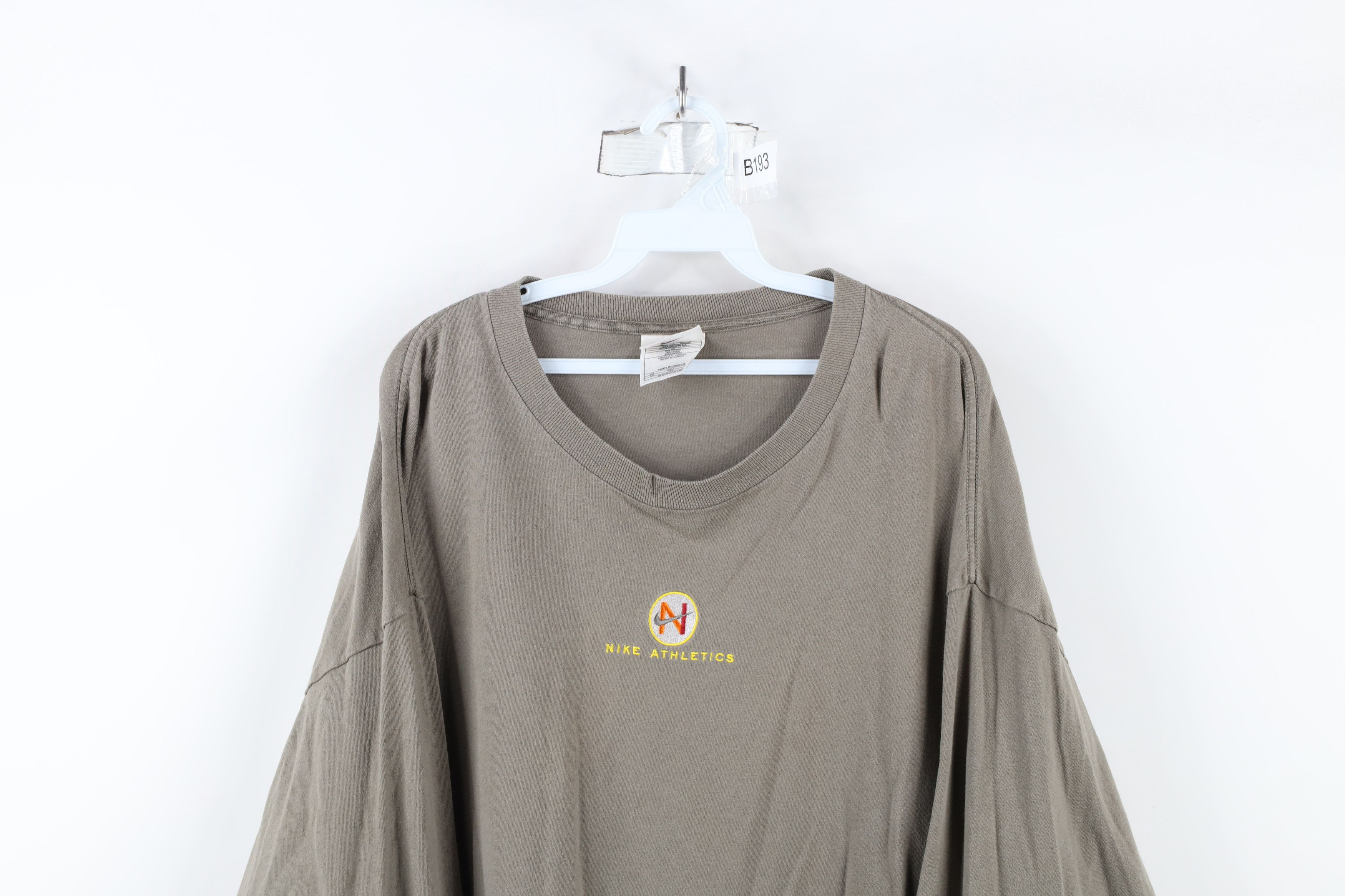 Nike × Vintage Vintage 90s Nike Athletics Center Swoosh Long Sleeve T-Shirt Size US XXL / EU 58 / 5 - 2 Thumbnail