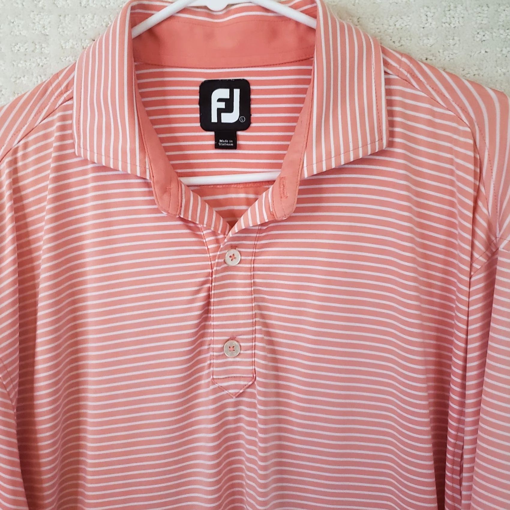 Footjoy FootJoy Polo Shirt Men L Coral Striped Short Sleeve Golf Polo FJ logo 50" Chest Regular Size US L / EU 52-54 / 3 - 3 Thumbnail
