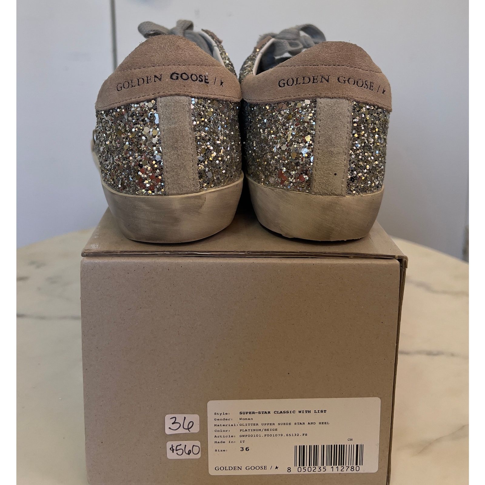 Golden Goose NWT GOLDEN GOOSE SUPERSTAR GLITTER SUEDE PLATINUM BEIGE SZ 6 Size US 6 / IT 36 - 3 Thumbnail