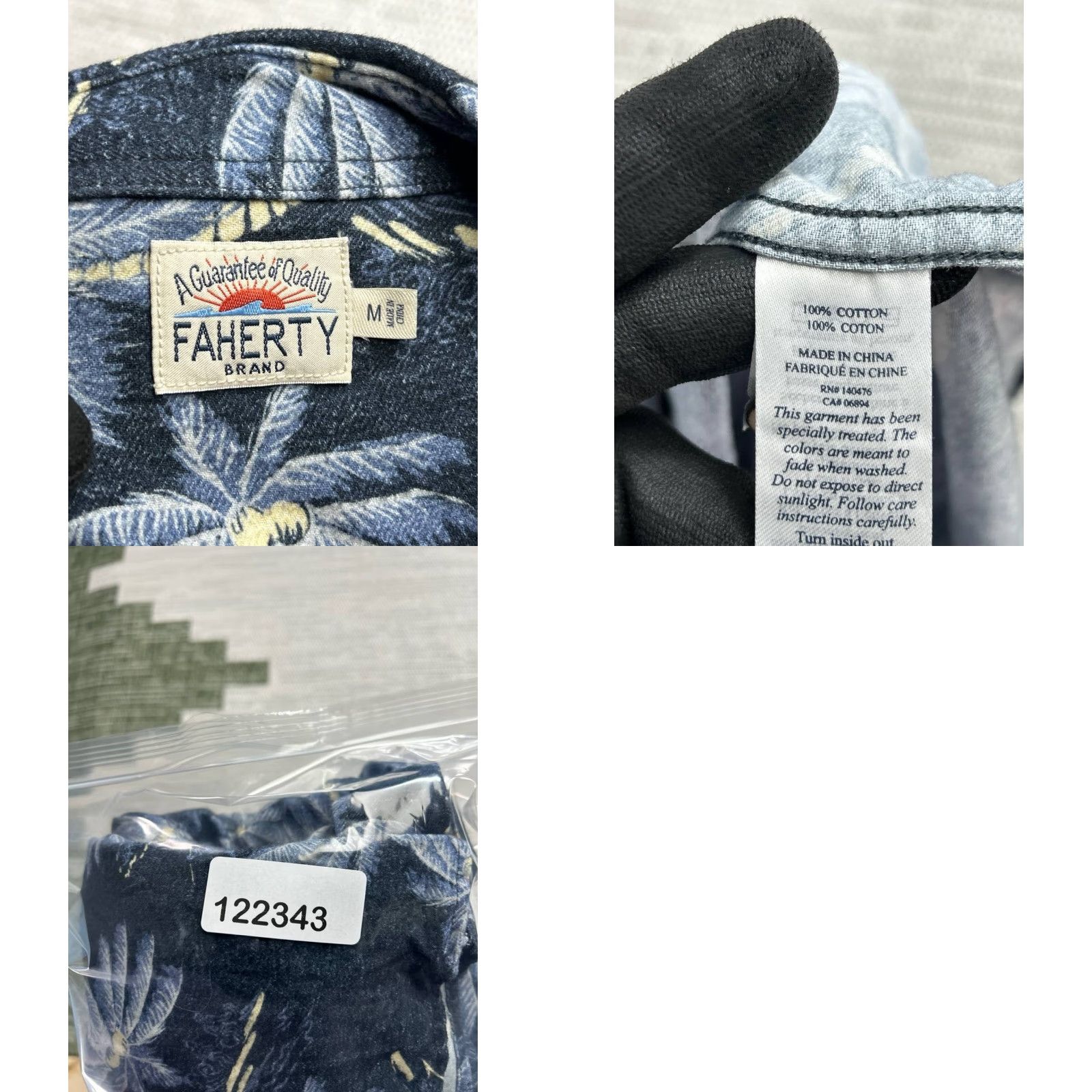 Faherty Faherty Shirt Mens Medium Blue Cotton Palm Trees Print Button Up Size US M / EU 48-50 / 2 - 8 Thumbnail