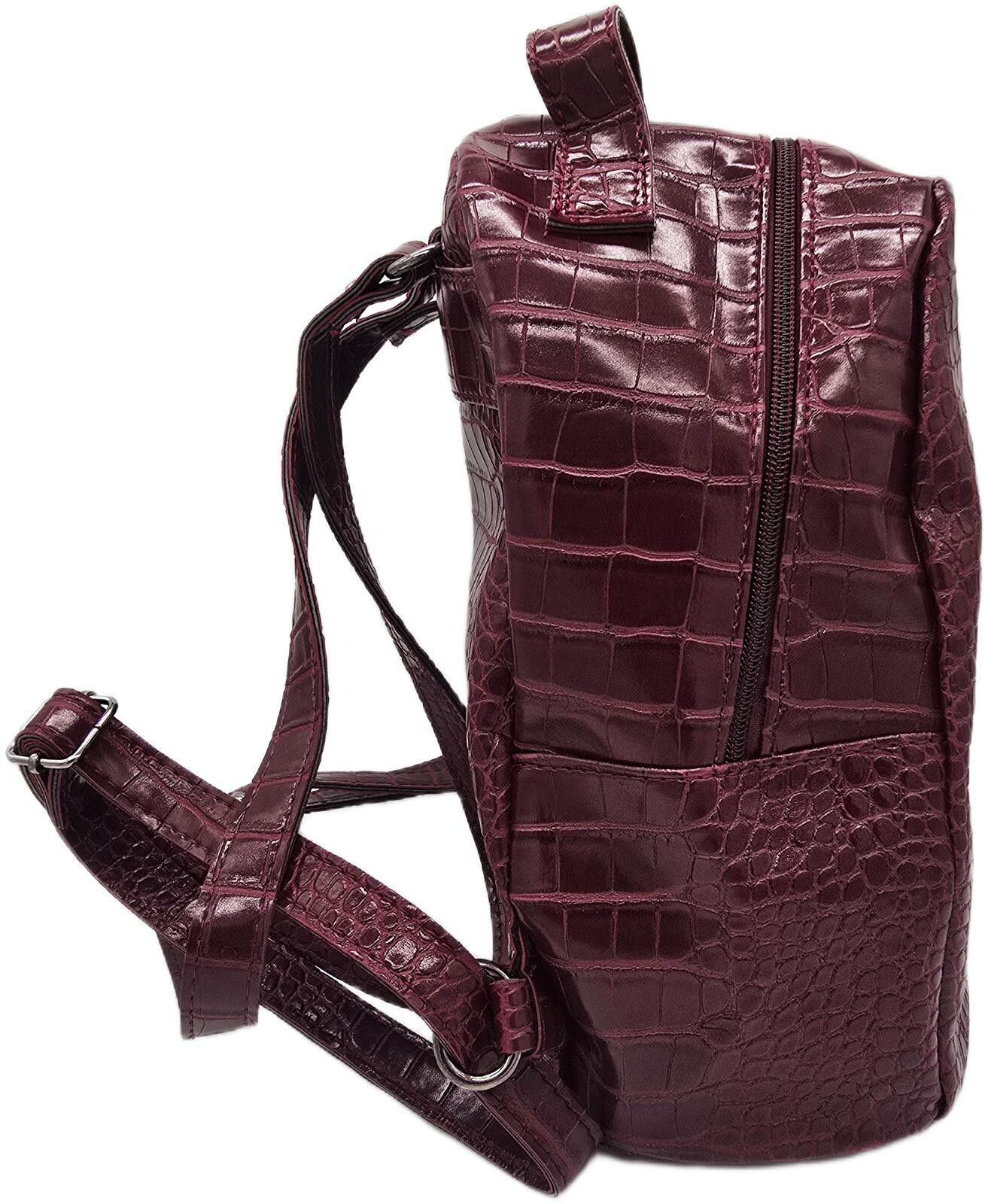 The Unbranded Brand Elegant Burgundy Faux Crocodile Leather Backpack Size ONE SIZE - 5 Thumbnail