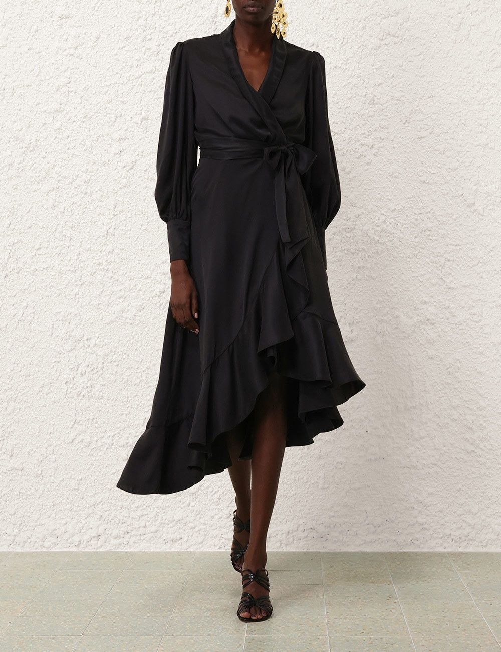 Zimmermann oc11z0825 Silk Wrap Midi Dress in Black Size L / US 10 / IT 46 - 2 Thumbnail