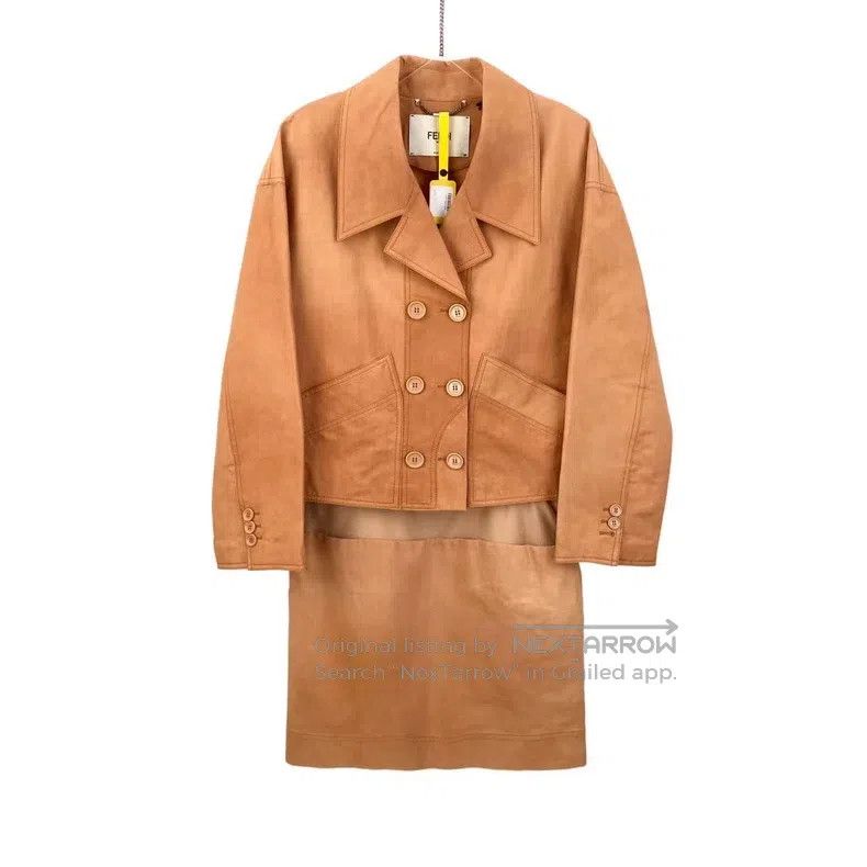 Fendi Fendi Cotton brown double-breasted suit jacket and skirt s Size XS / US 0-2 / IT 36-38 - 1 Thumbnail