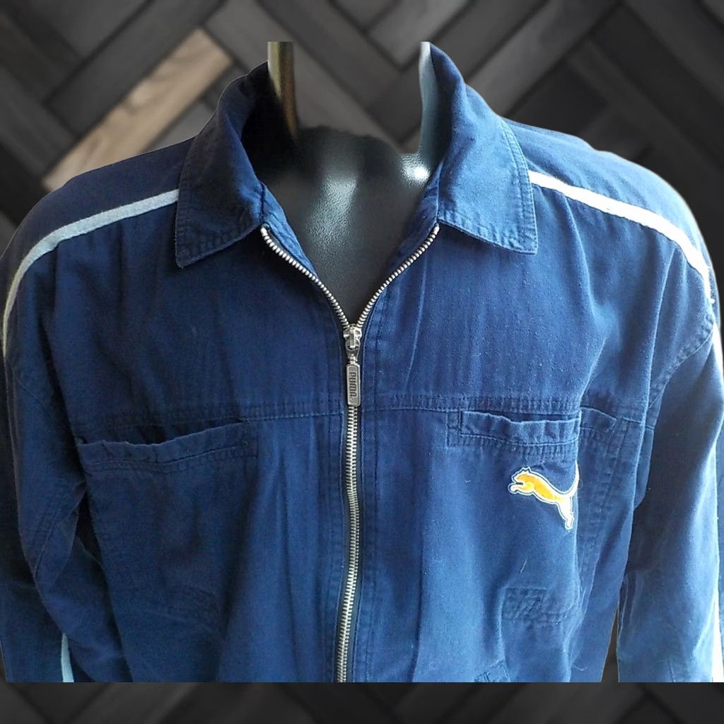 Puma PUMA Bomber Jacket Navy Light Blue 100% Cotton Full Zip Front Logo SZ M Mens Size US M / EU 48-50 / 2 - 1 Thumbnail