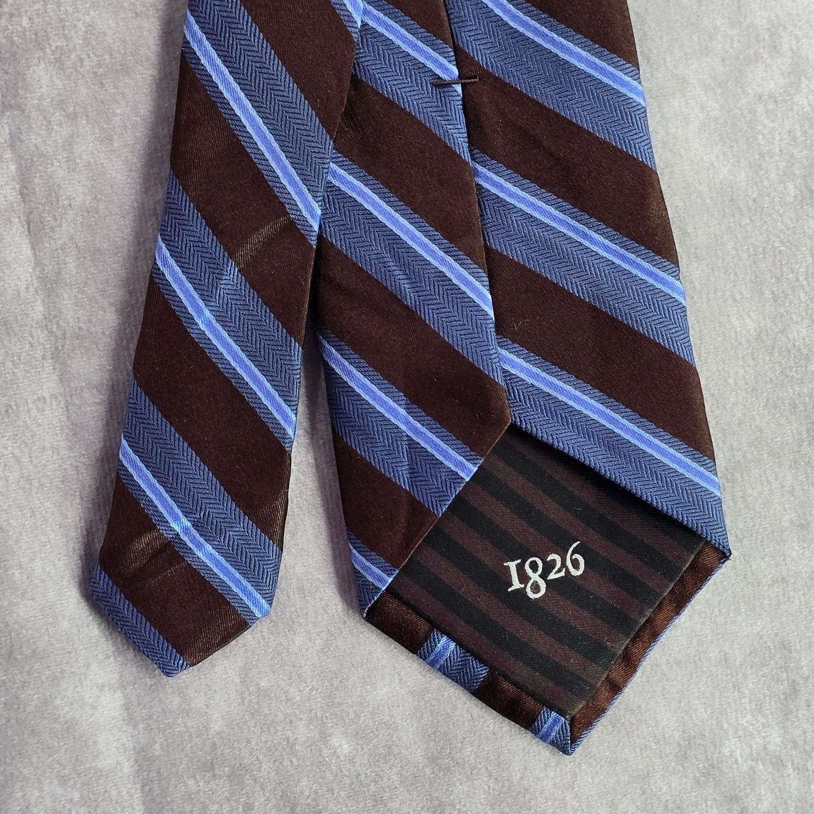 Black Brown 1826 Black & Brown 1826 Blue Brown Stripe 100% Silk Neck Tie Size 30 - 6 Thumbnail