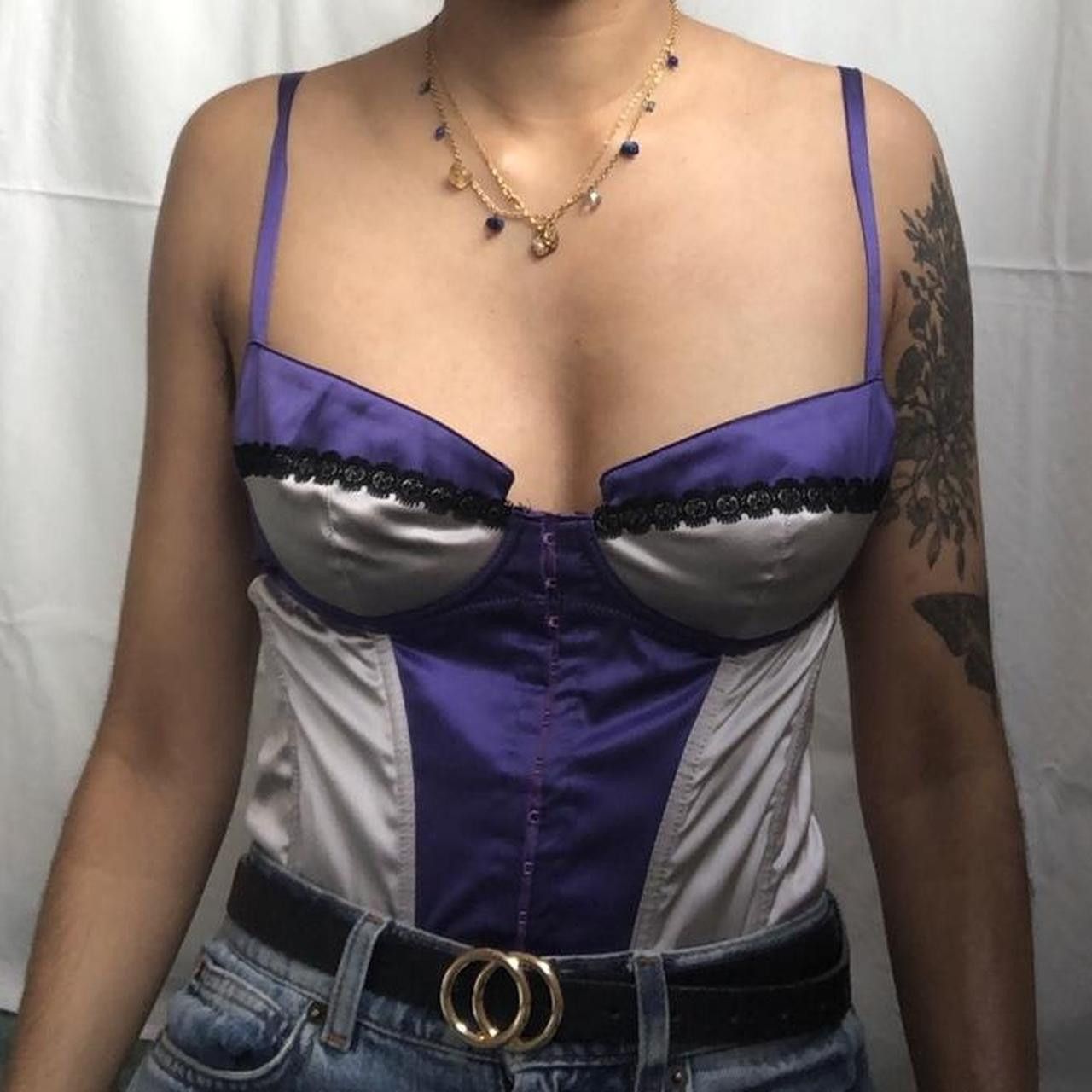 Dolce & Gabbana Dolce and Gabbana D&G Silk Purple Silver Metallic Corset Size L / US 10 / IT 46 - 2 Thumbnail