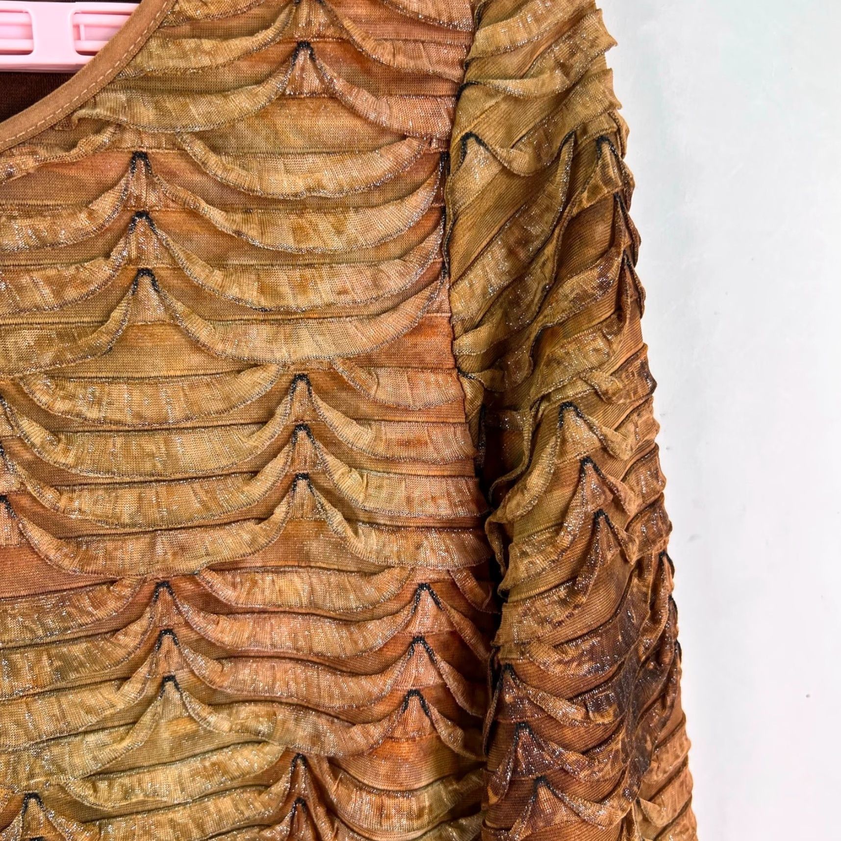 Vintage VINTAGE My Knits Shear Ruffled Blouse Womens Size S Brown Geo Pattern USA Made Size S / US 4 / IT 40 - 3 Thumbnail
