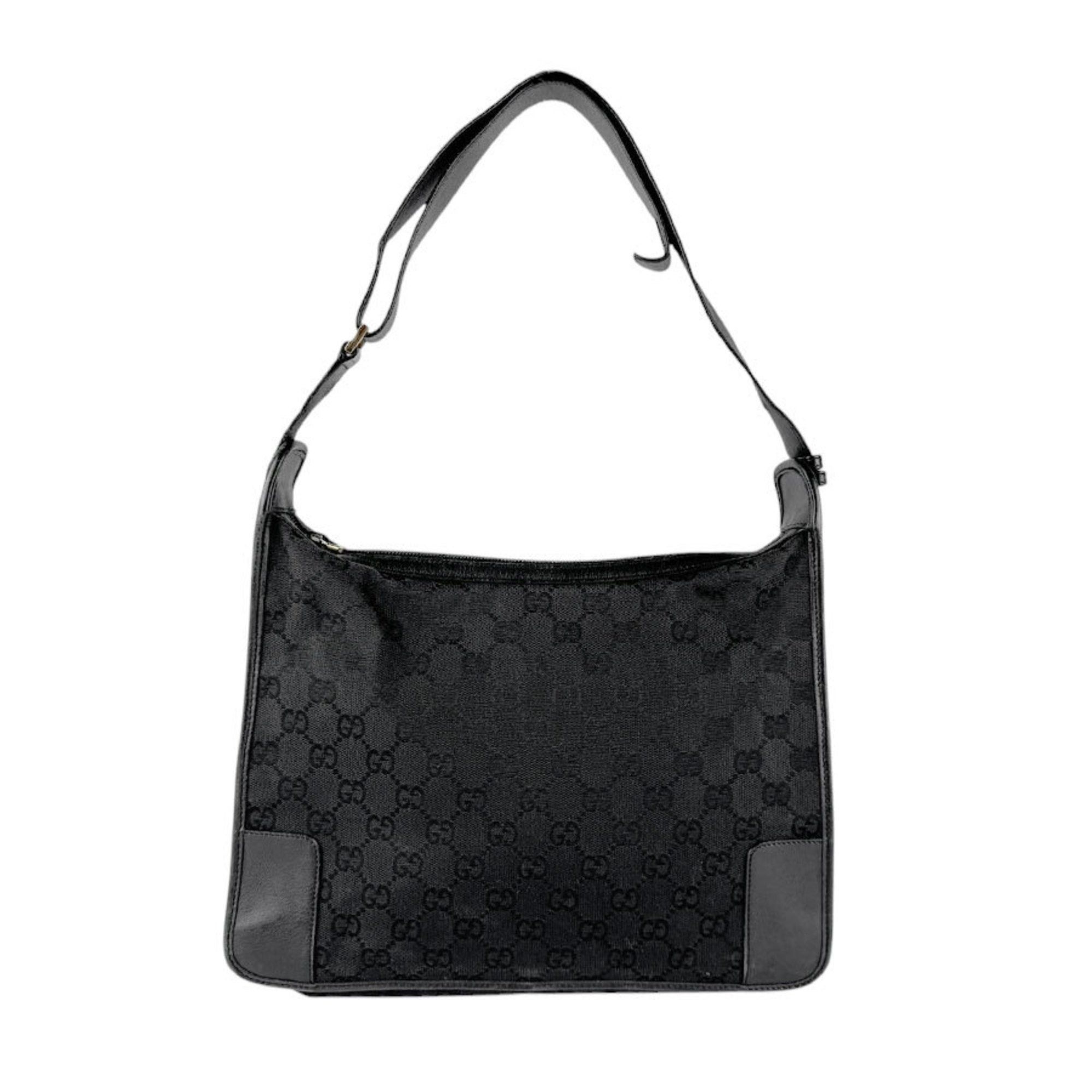 Gucci Shoulder Bag GG Canvas Leather Black Women's Z4821