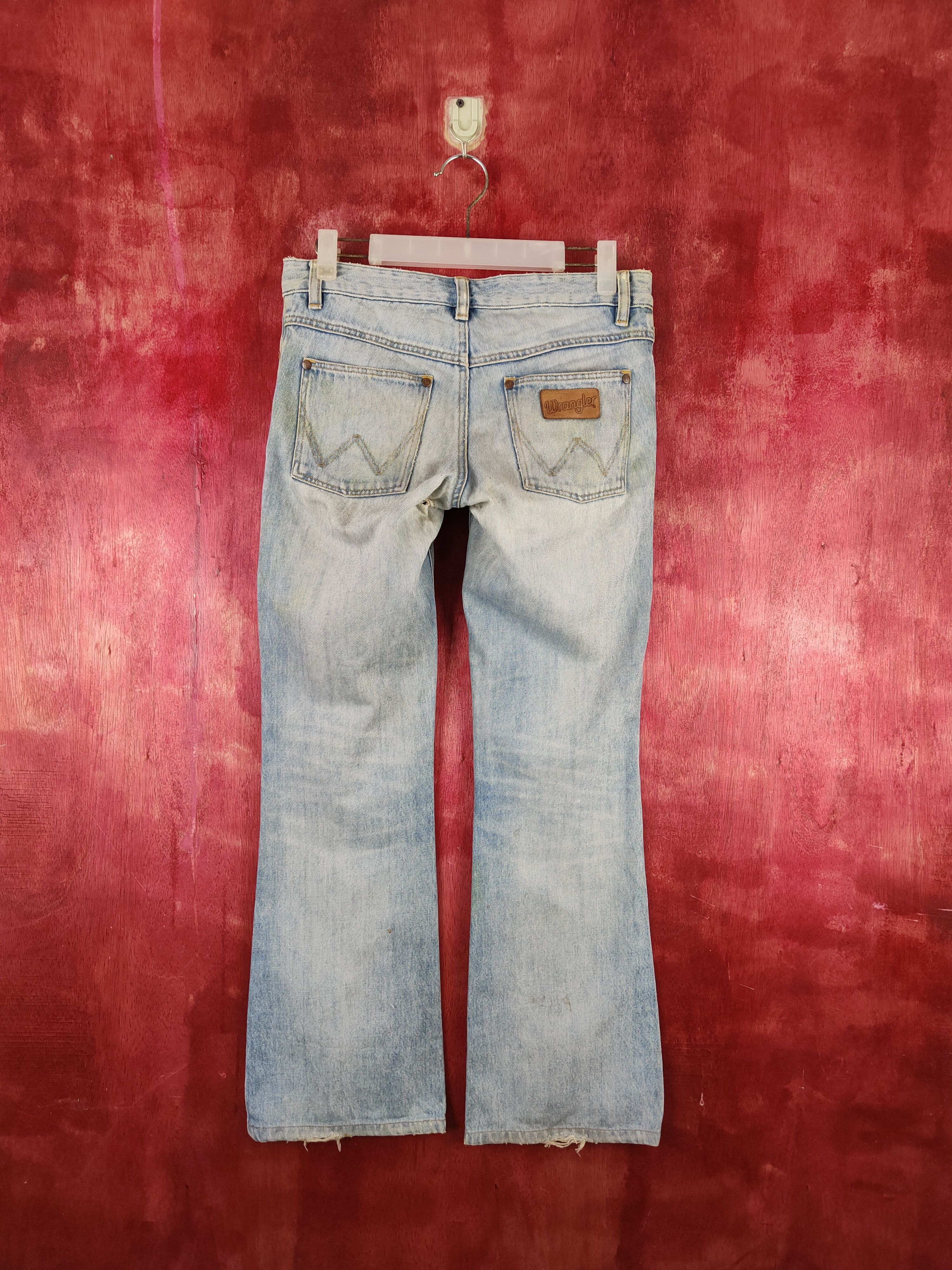 Japanese Brand Wrangler Blue Faded Distressed Bootcut Jeans #S2017 Size 29" - 8 Thumbnail