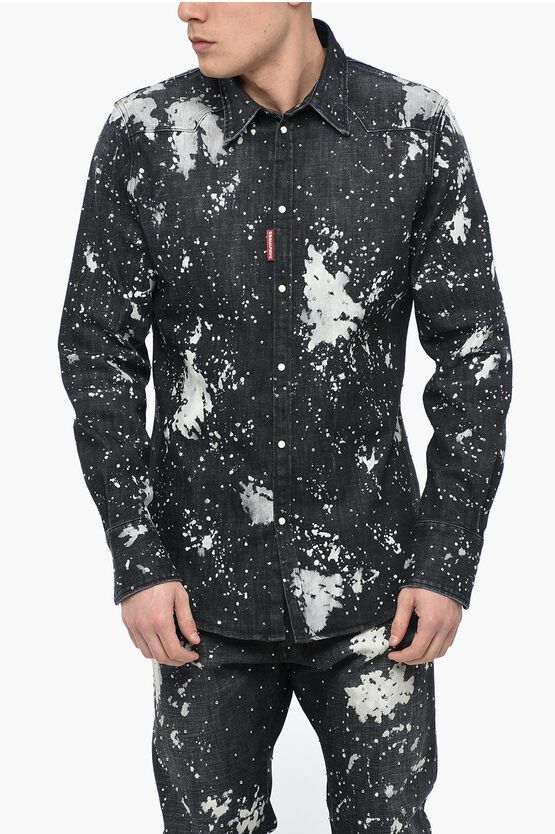 image of Dsquared2 Denim Western Overshirt With Studded Application in Black, Men's (Size Small)