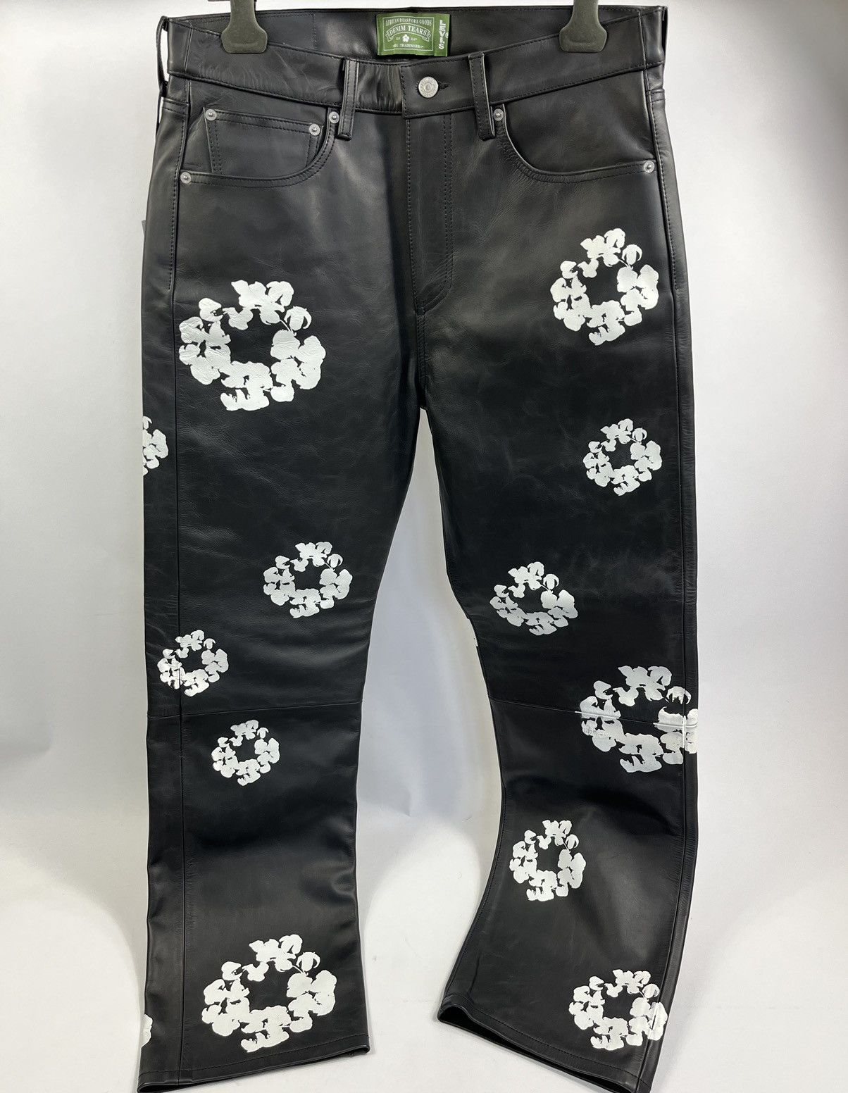 image of Denim Tears Cotton Print Leather Trousers in Black, Men's (Size 34)
