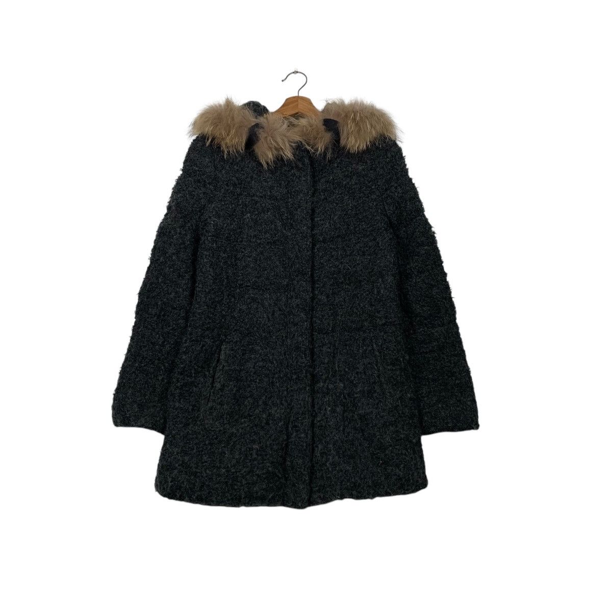 Japanese Brand GALCONINA Racoon Fur Hoodie Wool Jacket #2291-C102 Size S / US 4 / IT 40 - 1 Thumbnail