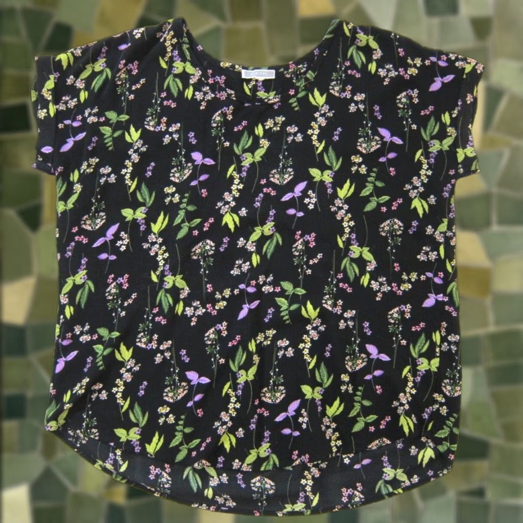 Pinko Pleione Blouse L Black Floral Rayon Boxy Short Sleeve Tunic Size L / US 10 / IT 46 - 1 Thumbnail