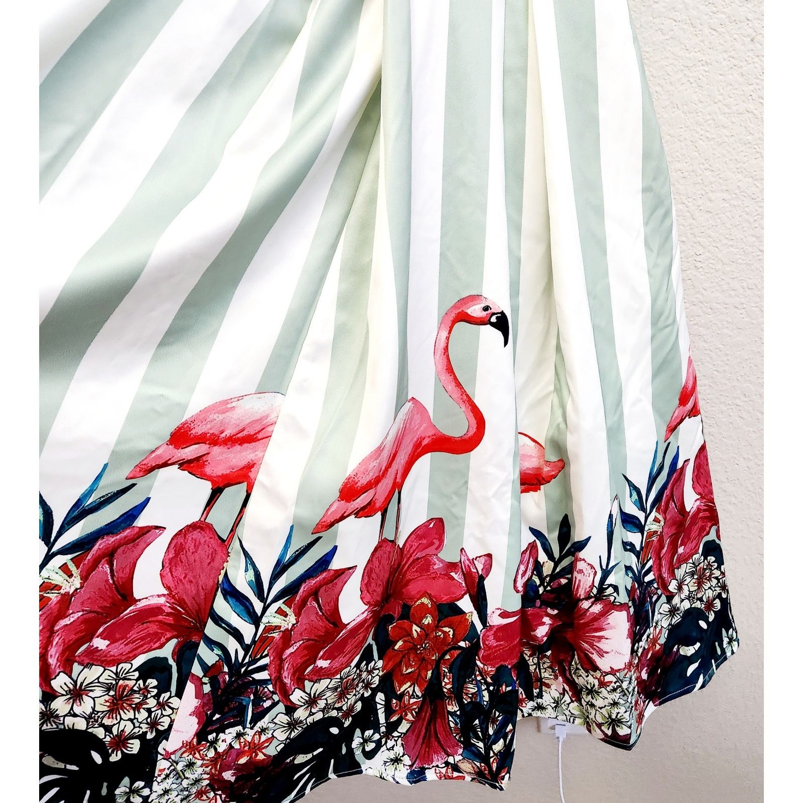 Other Collectif Green Vanessa Stripe Flamingo Swing Dress XS NWT Size XS / US 0-2 / IT 36-38 - 2 Thumbnail